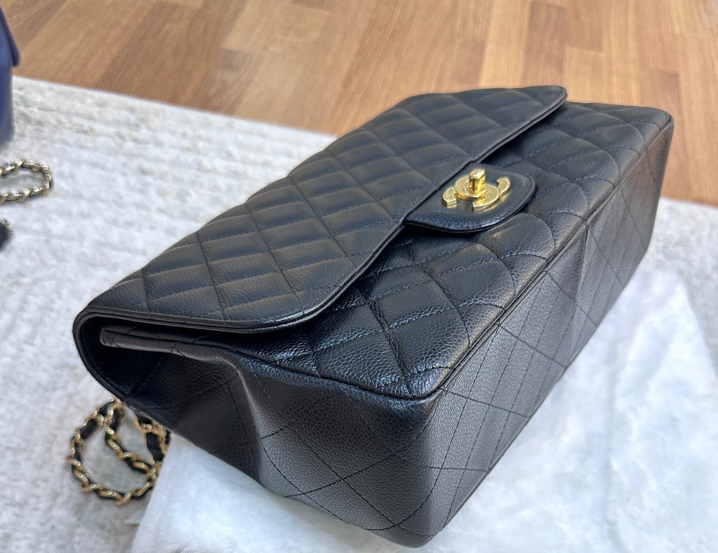 Chanel Vintage Jumbo Single Flap in Black Caviar with 24K Gold Hardware