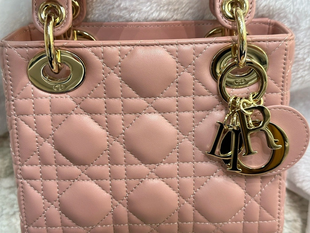 Christian Dior Mini Lambskin Cannage Lady Dior Pink GHW