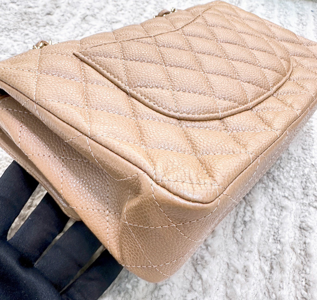 CHANEL Caviar Quilted Medium Double Flap Beige