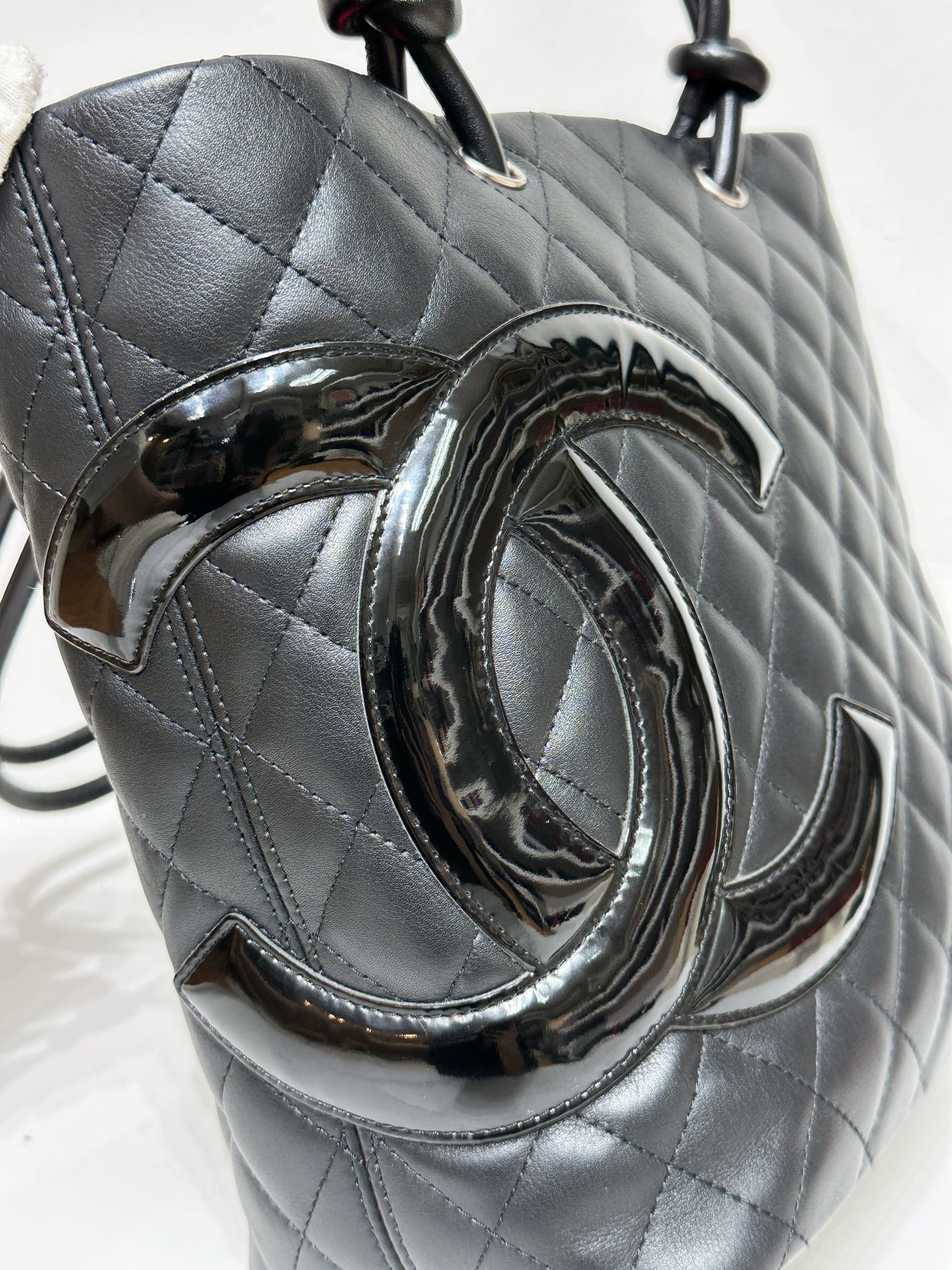 Chanel Calfskin Cambon Line Medium Tote Bag Black 1531 holo
