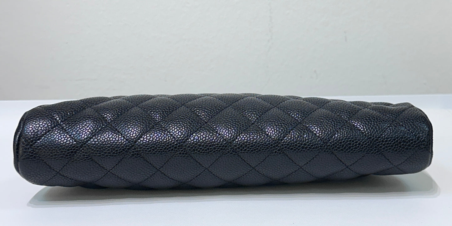 Chanel Quilted Timeless Kisslock Clutch Black Caviar SHW