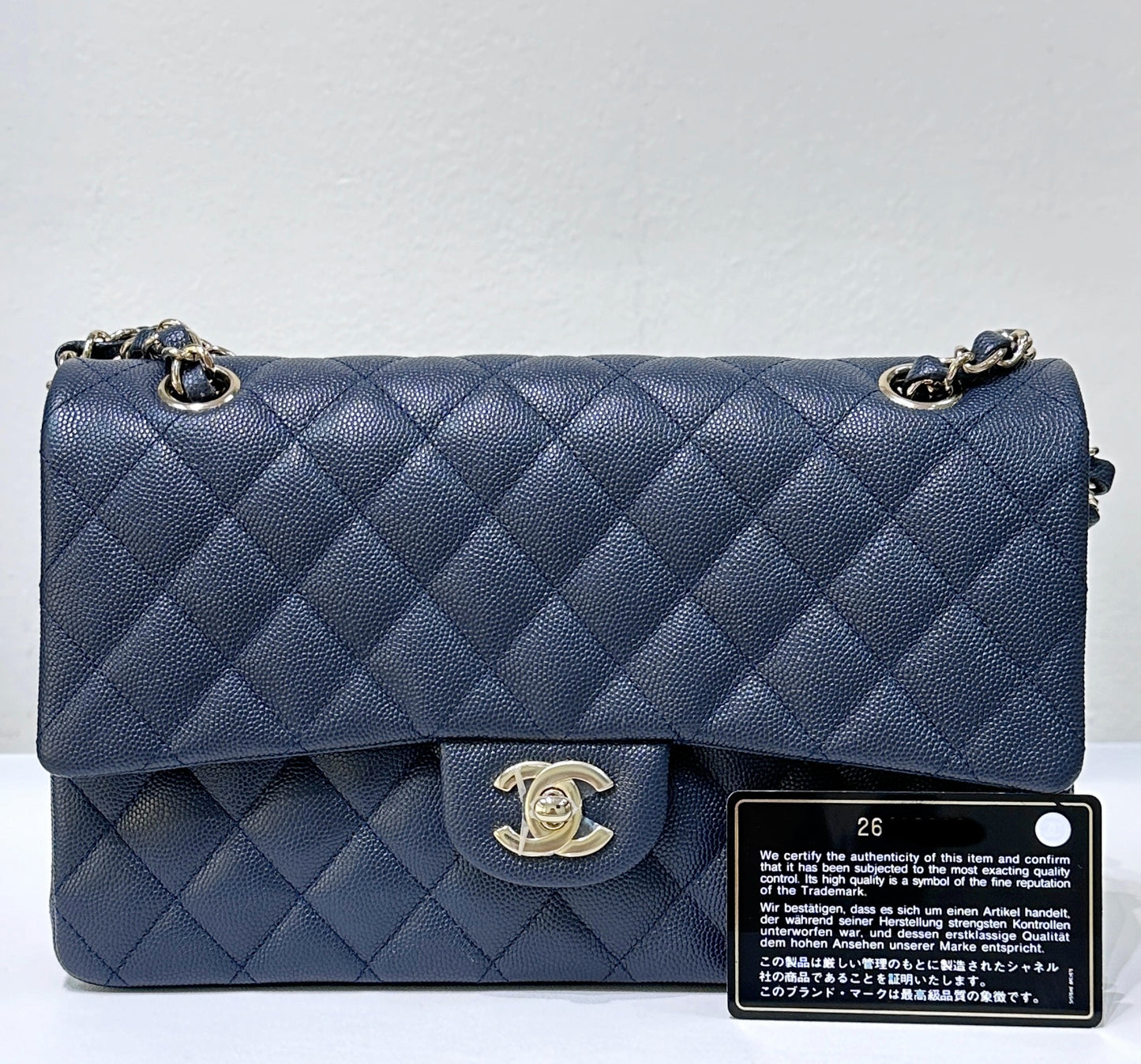CHANEL Caviar Quilted Medium Double Flap 18B Navy