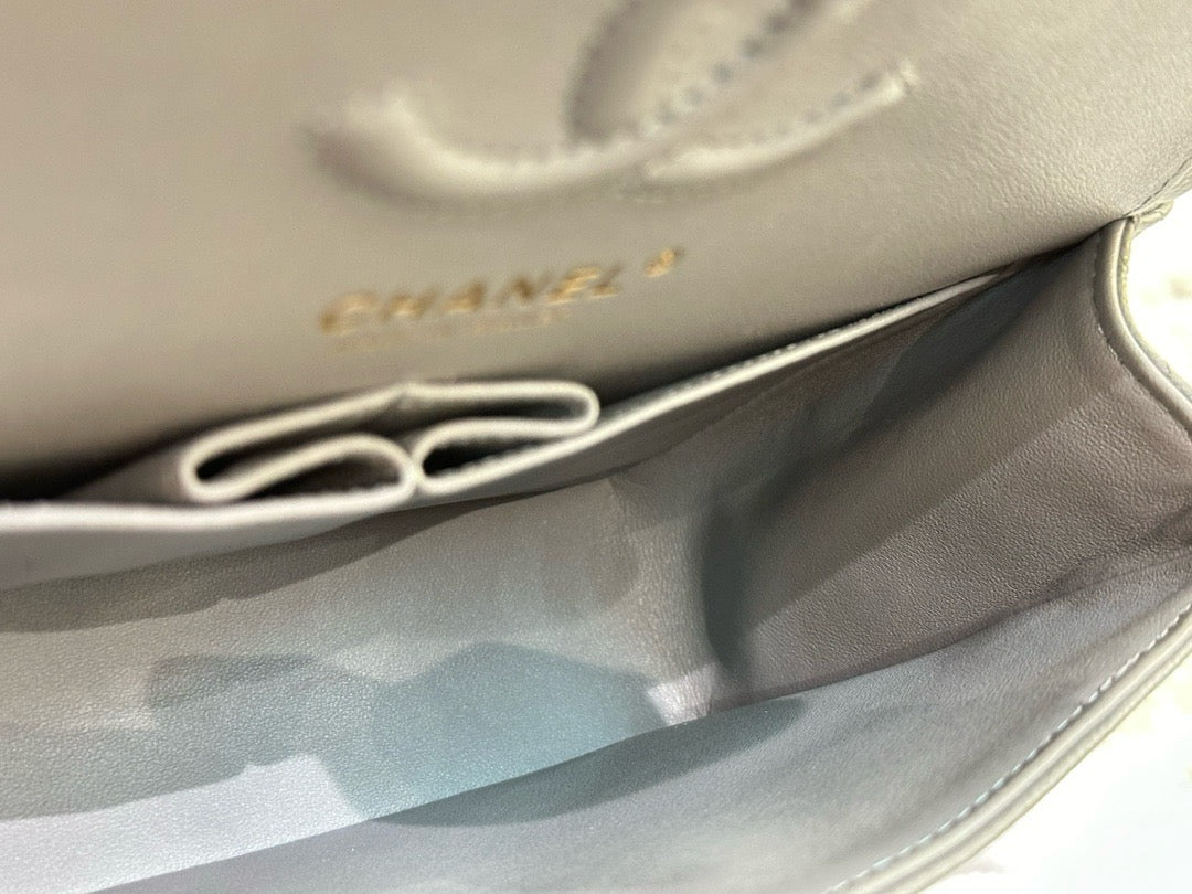 Chanel Small Caviar Quilted Double Flap Grey LGHW