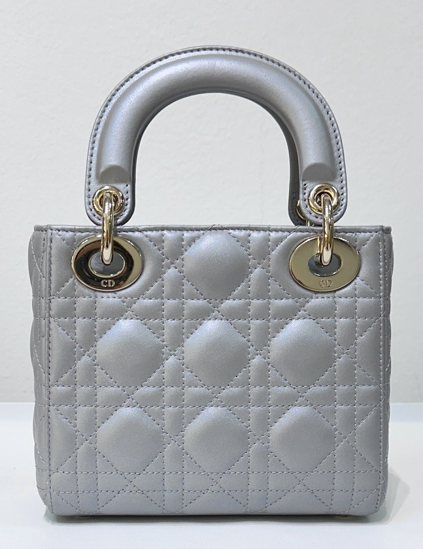 Christian Dior Mini Lambskin Cannage Lady Dior Gray Opaline GHW