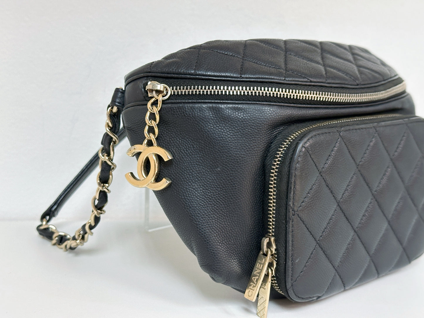 Chanel Black Quilted Caviar Leather Business Affinity Waist Belt Bag 2728 holo