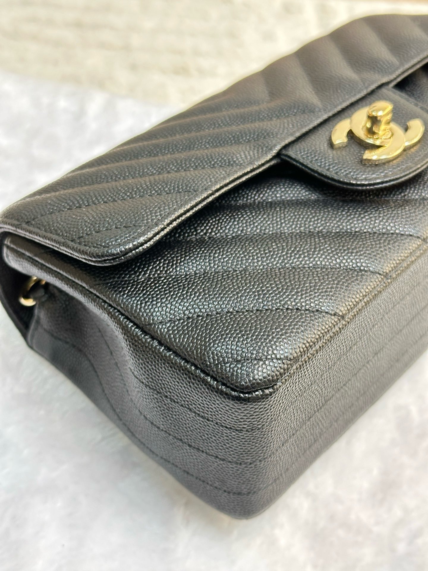 Chanel Mini Chevron Caviar Flap Bag Black GHW