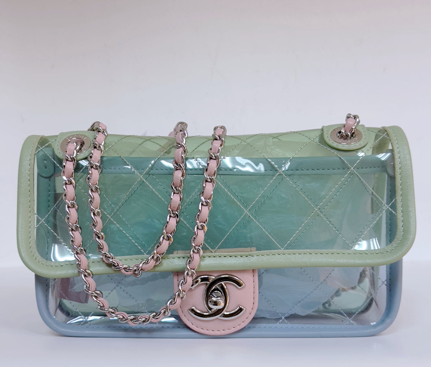 Chanel Mini Coco Splash PVC Flap Bag Blue/Green/Pink SHW 2562 holo