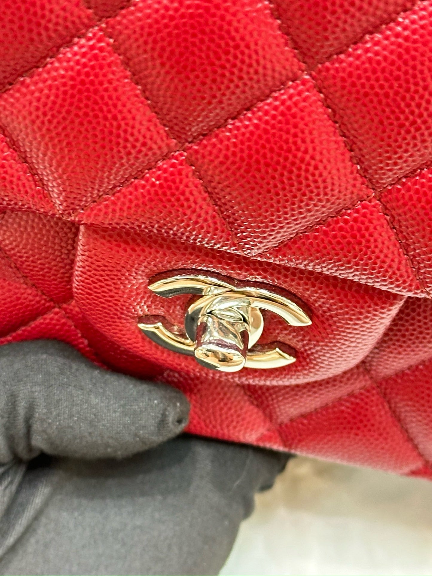 Chanel Medium Caviar Double Flap Red Bag SHW 17B