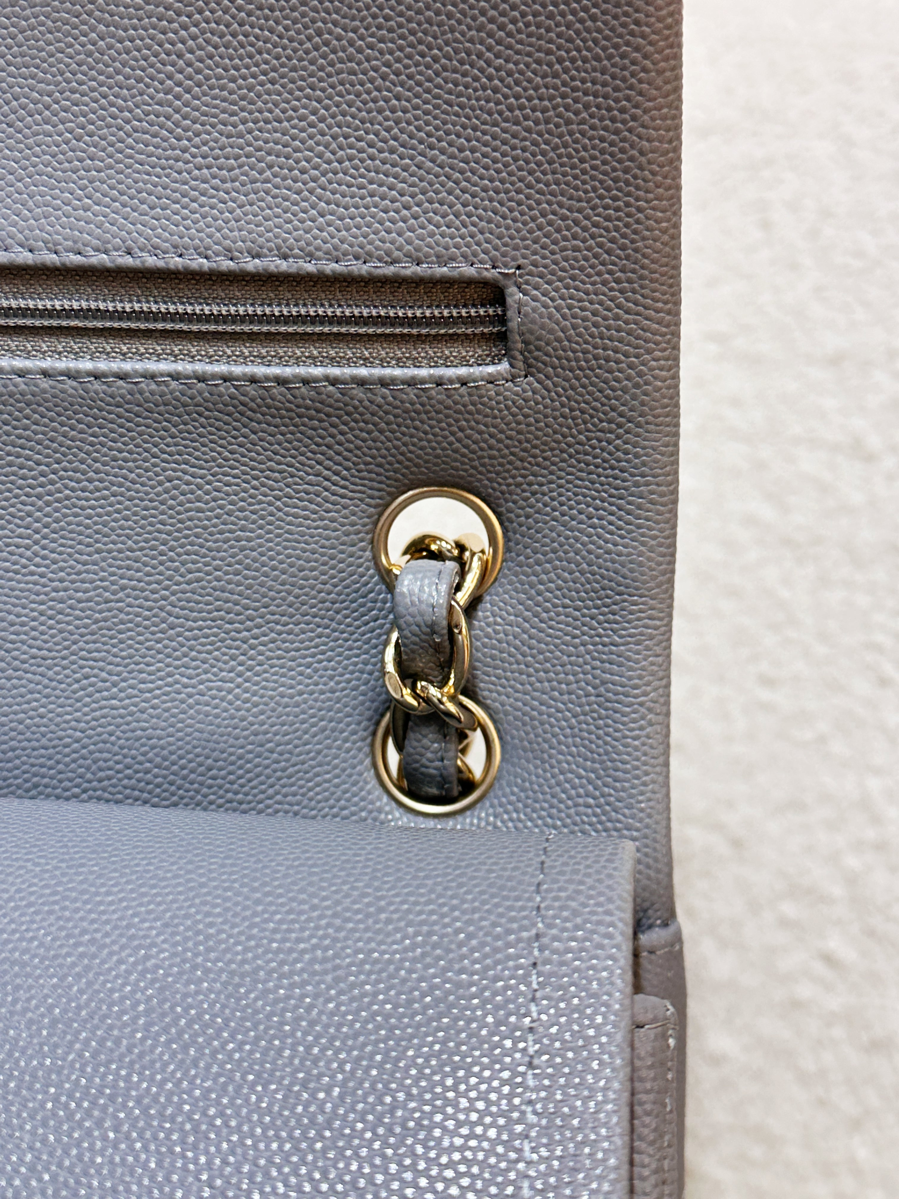 Chanel Jumbo Caviar Classic Quilted Double Flap Bag Light Grey LGHW 2910 holo card