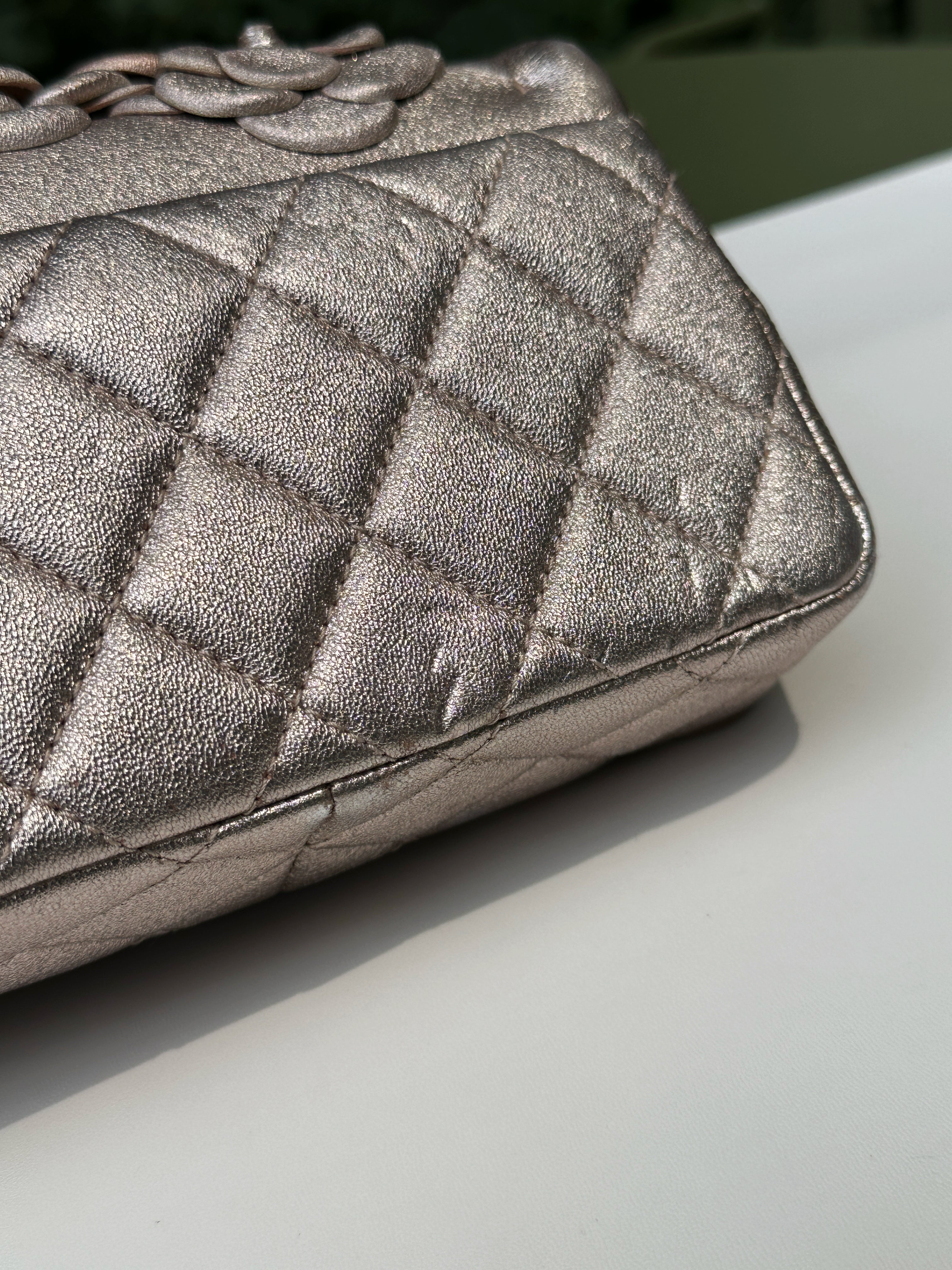 Chanel Camellia Mini Metallic Rose Gold/Pink Lambskin Gold Hardware 2078 holo card