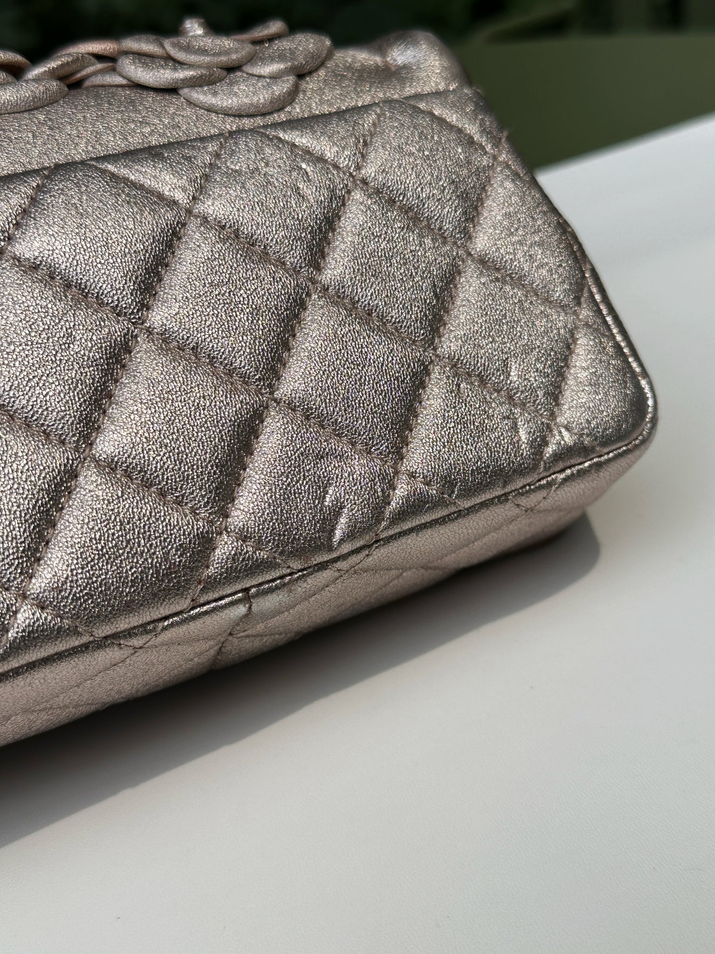 Chanel Camellia Mini Metallic Rose Gold/Pink Lambskin Gold Hardware 2078 holo card