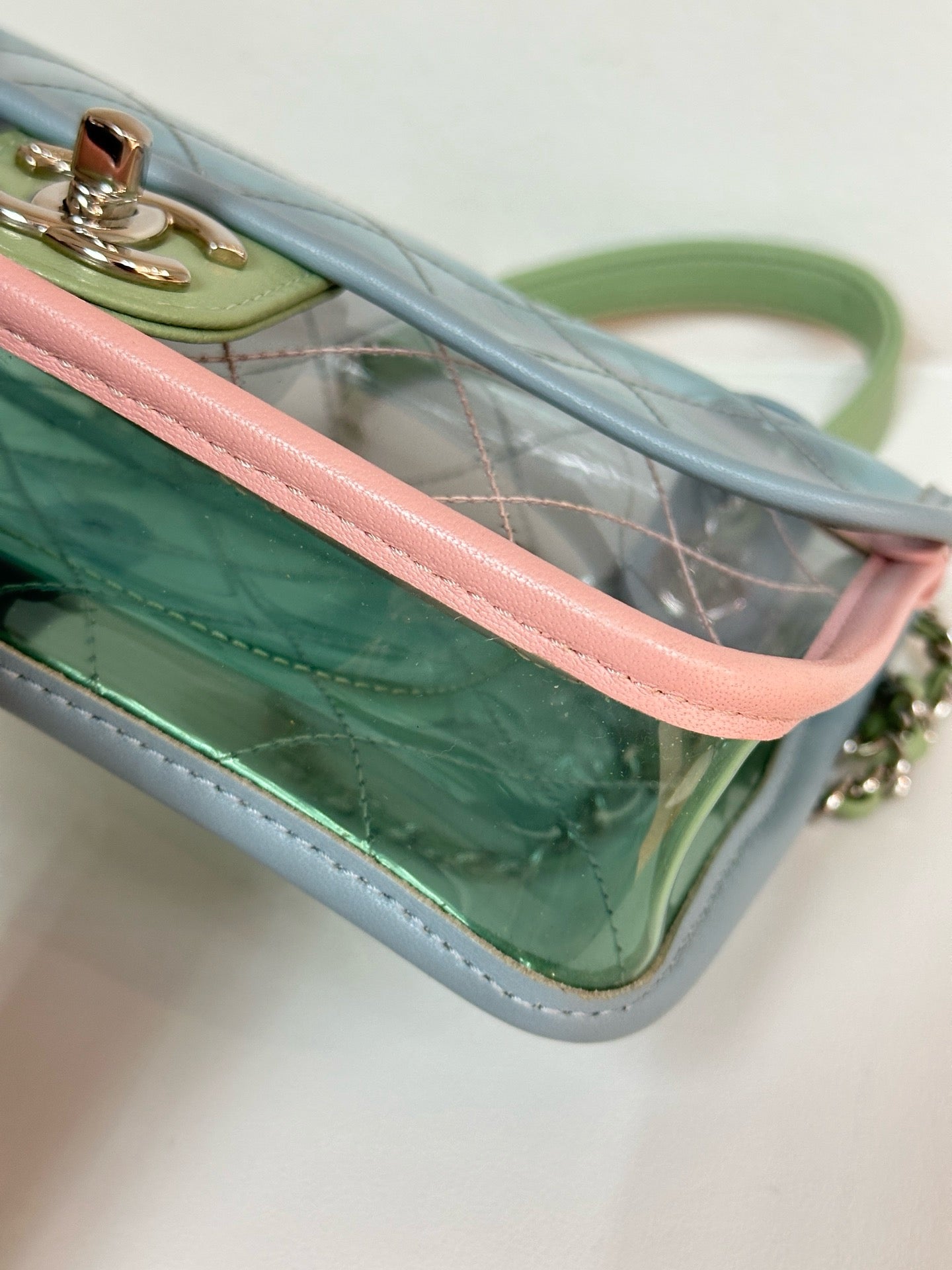 Chanel Mini Coco Splash PVC Flap Bag Blue/Green/Pink SHW 2582 holo card