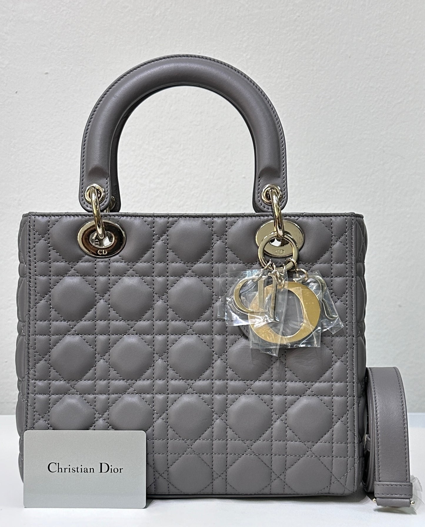 Christian Dior Medium Cannage Quilted Lambskin Leather Lady Dior Bag Grey