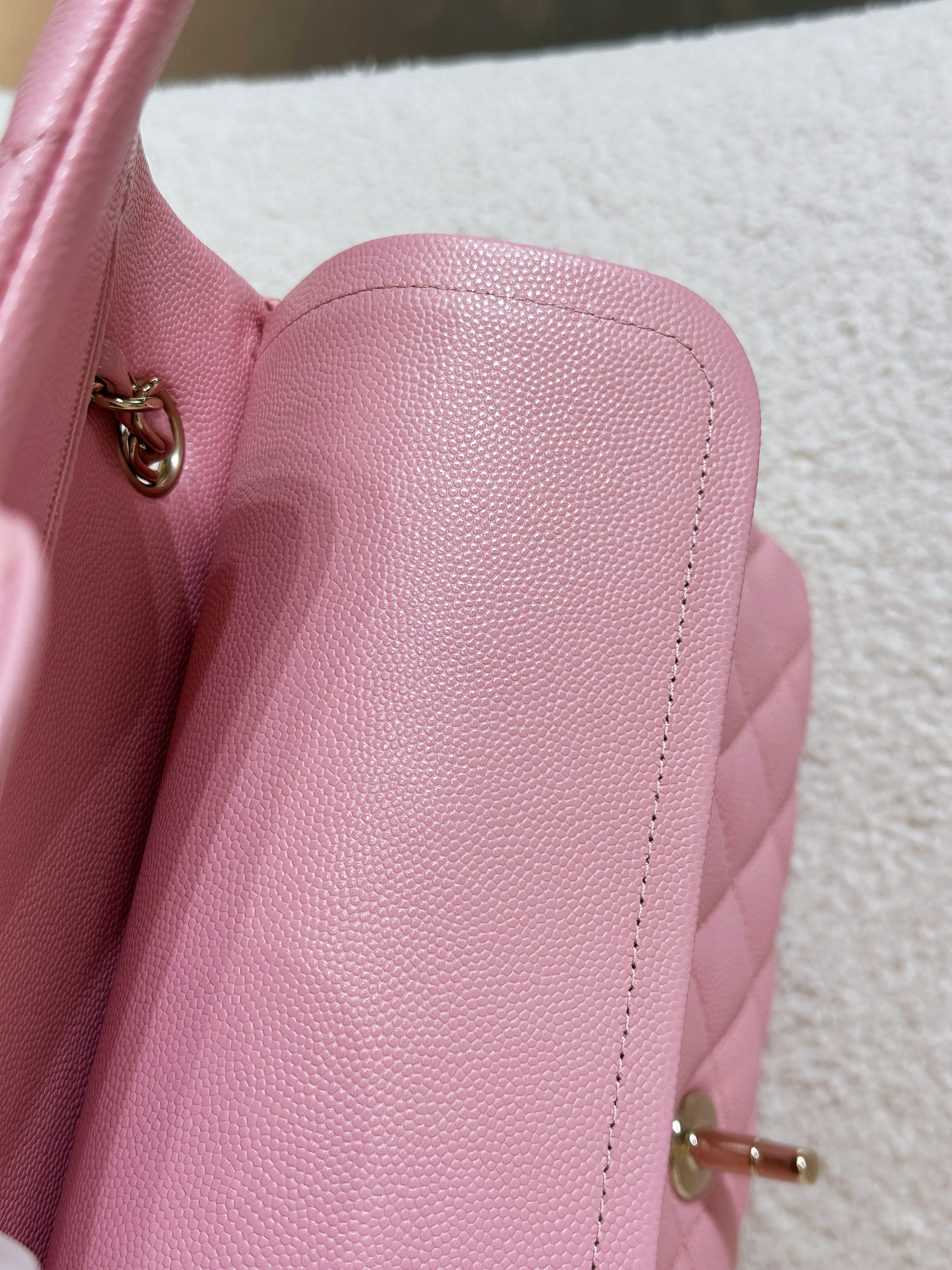 Chanel 22C Classic Quilted Medium Double Flap Bag Sakura Pink AKHX microchip