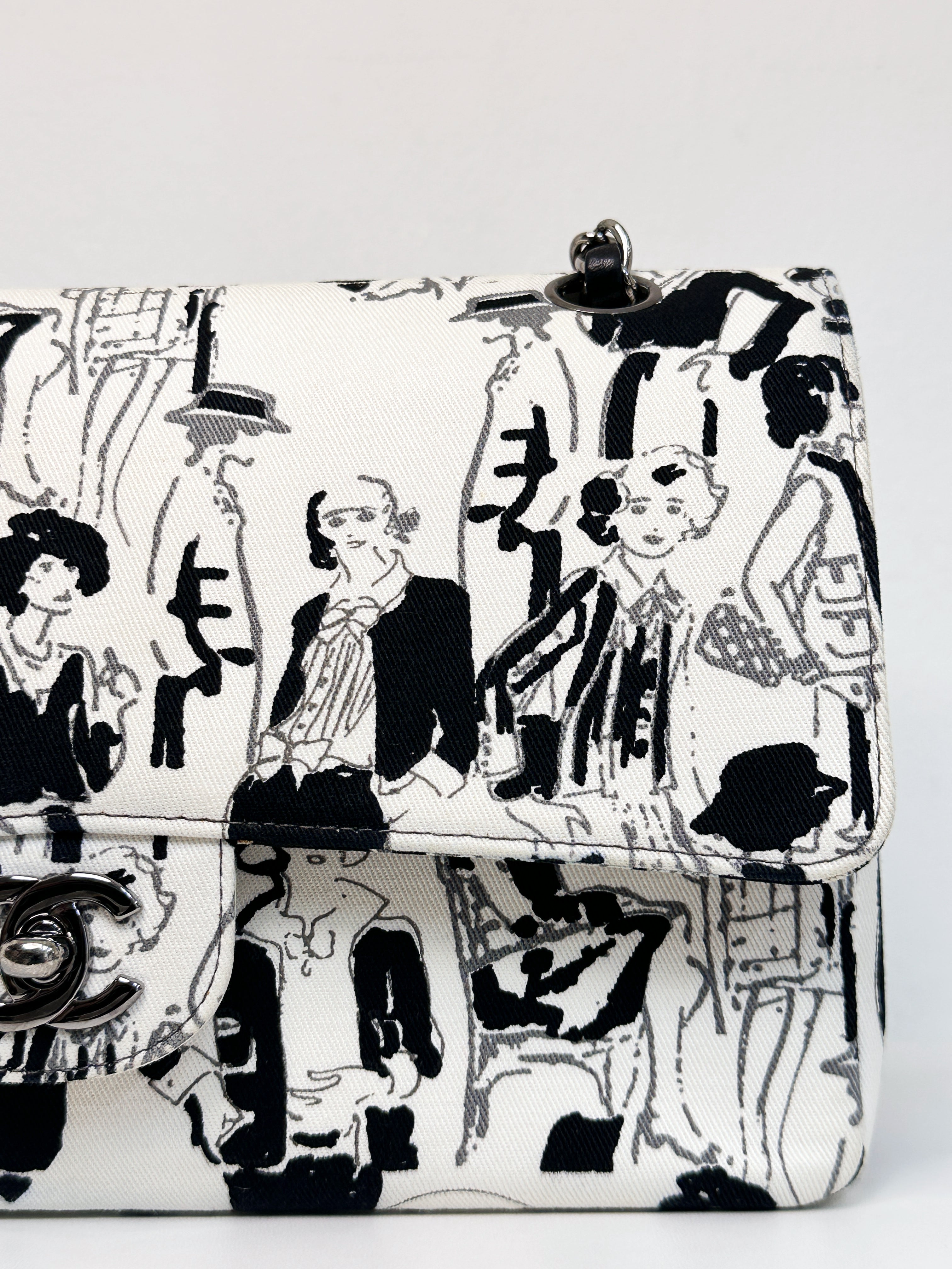 Chanel Canvas Coco Icons Medium Double Flap Bag Black White 827 holo card