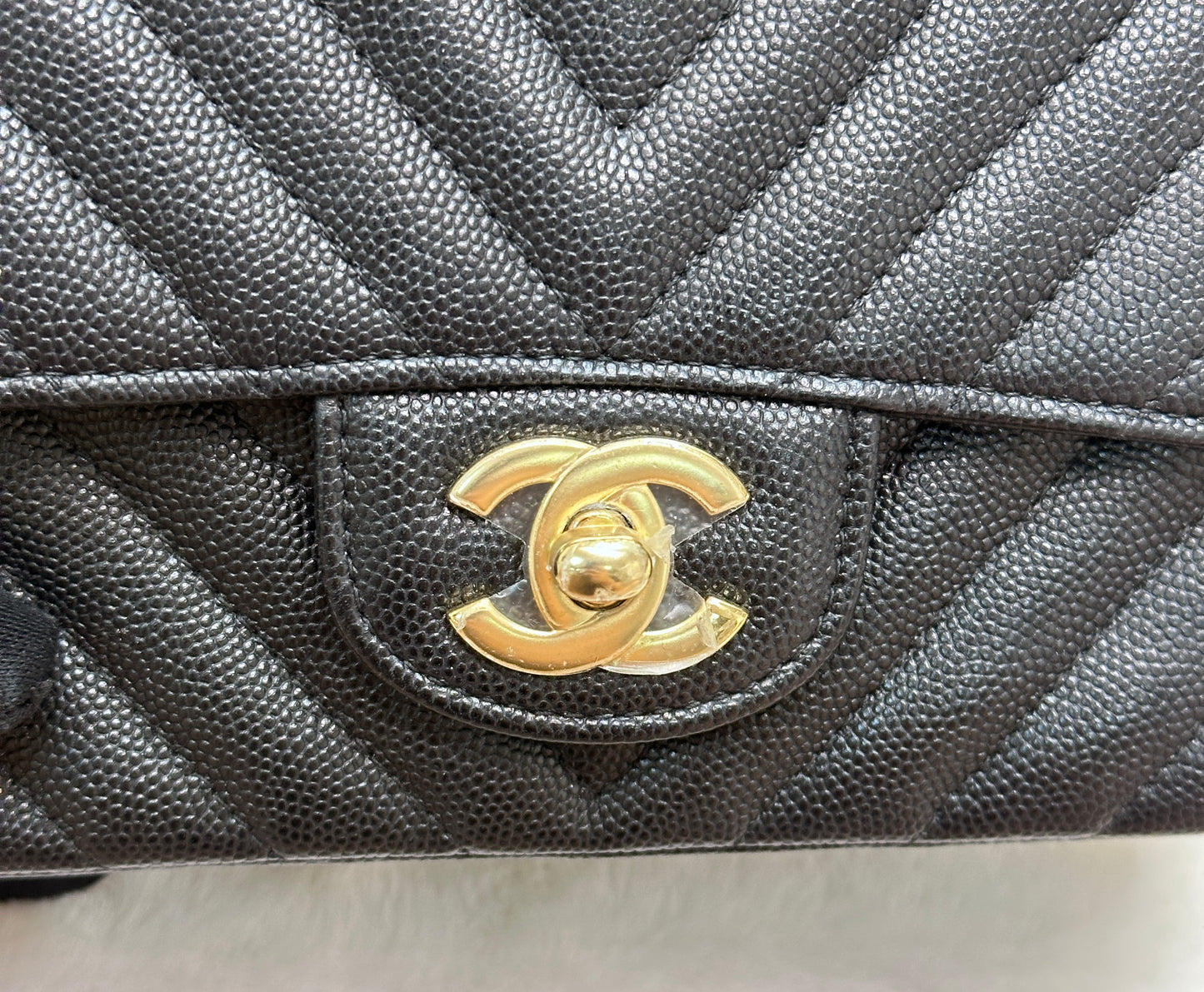 Chanel Mini Square Black Chevron Caviar Light Gold Hardware