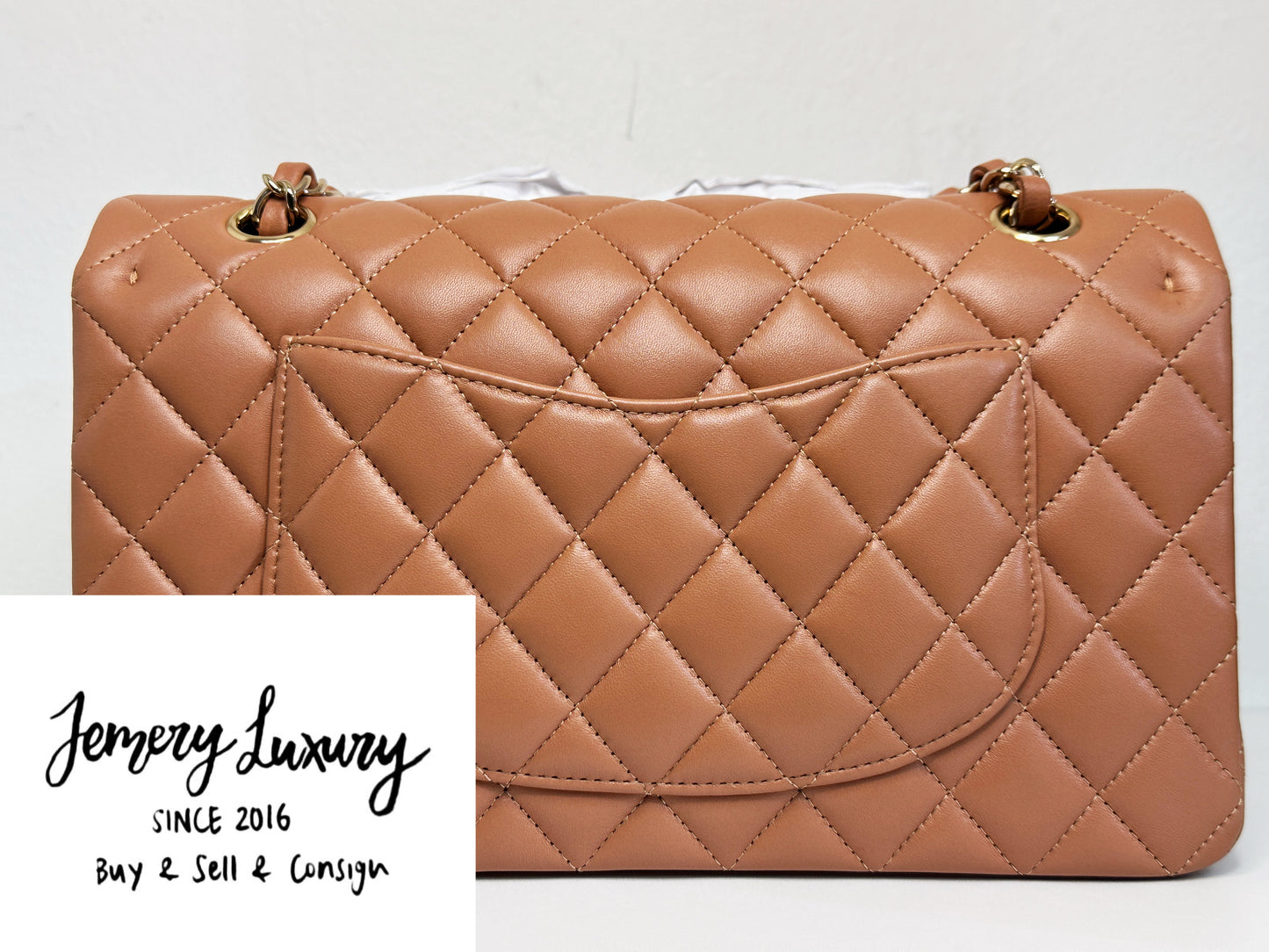 Chanel 21P Caramel Medium Lambskin Classic Double Flap Bag LGHW 3102 holo card