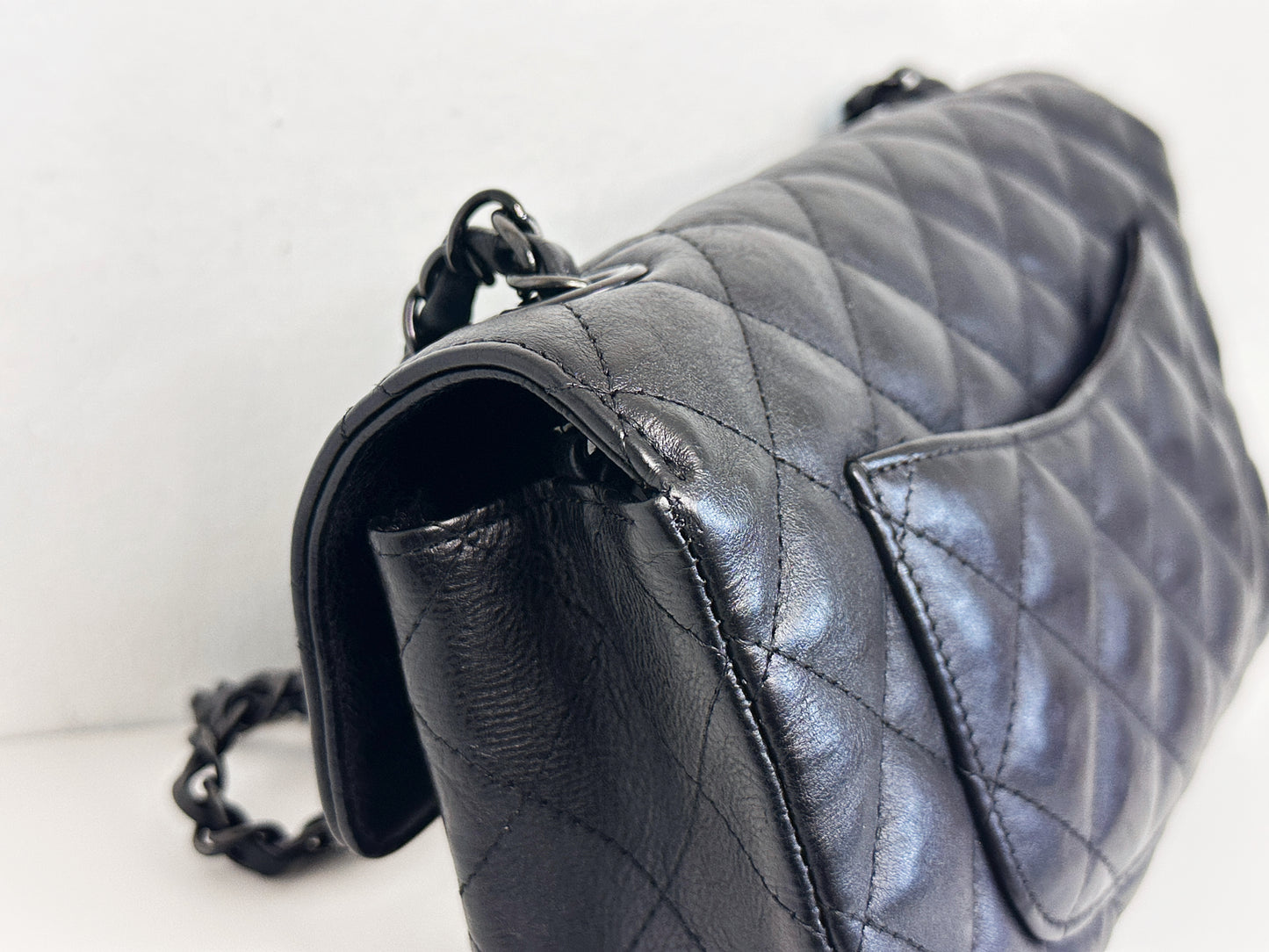 Chanel Quilted Mini Rectangular Flap So Black Crumpled Calfskin Bag 2400 holo card