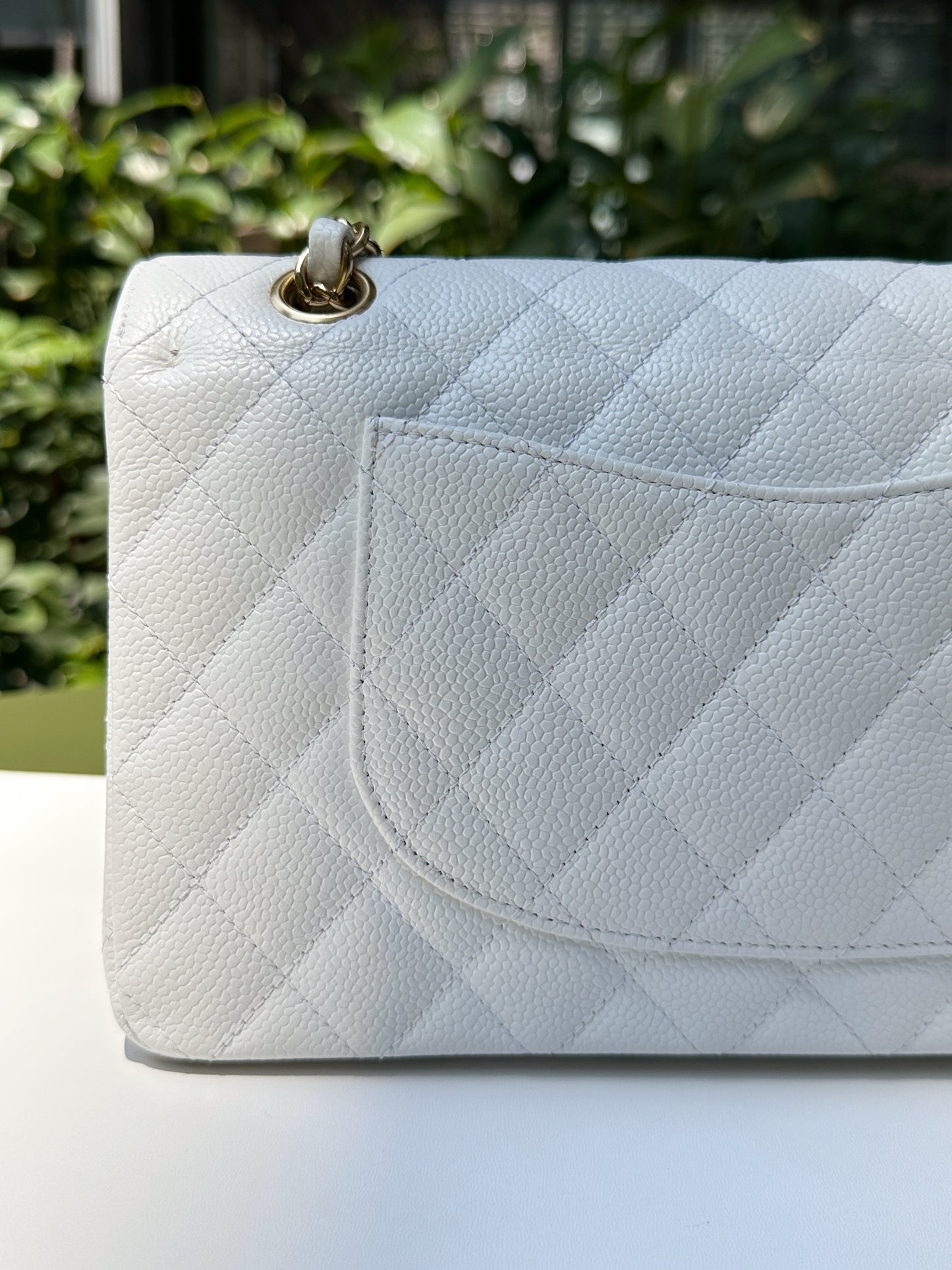 Chanel White Caviar Medium Classic Double Flap Bag 1350 holo