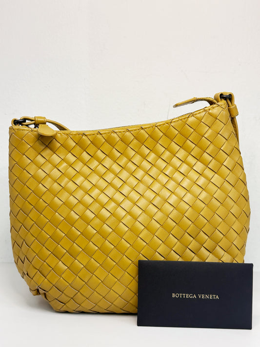 Bottega Veneta Intrecciato Yellow Leather Crossbody Bag