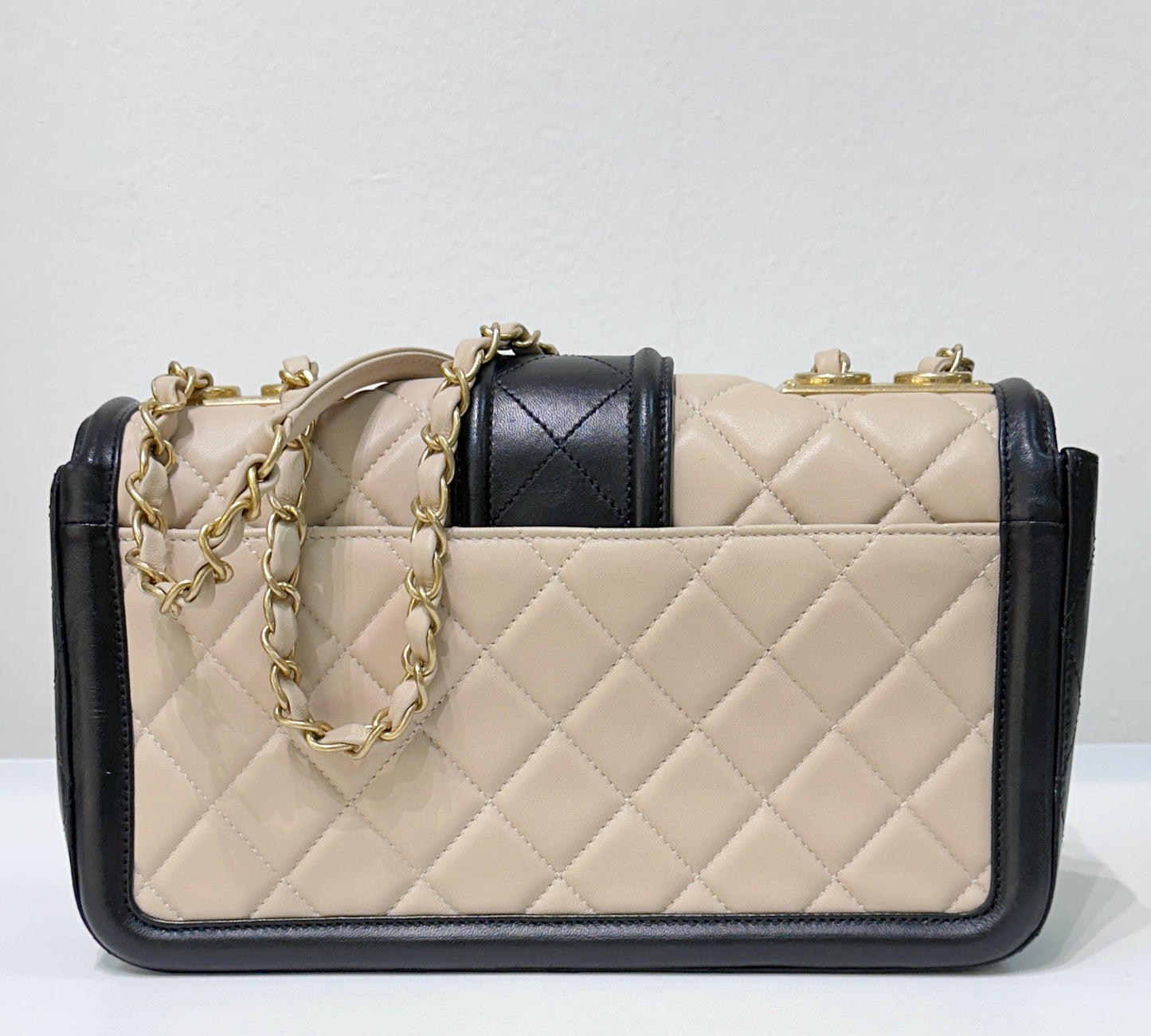 Chanel Medium Lambskin Quilted Elegant CC Flap Beige Black GHW