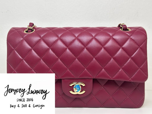 CHANEL MEDIUM 21A CLASSIC DOUBLE FLAP BAG LAMBSKIN DARK RED LGHW ULLK microchip