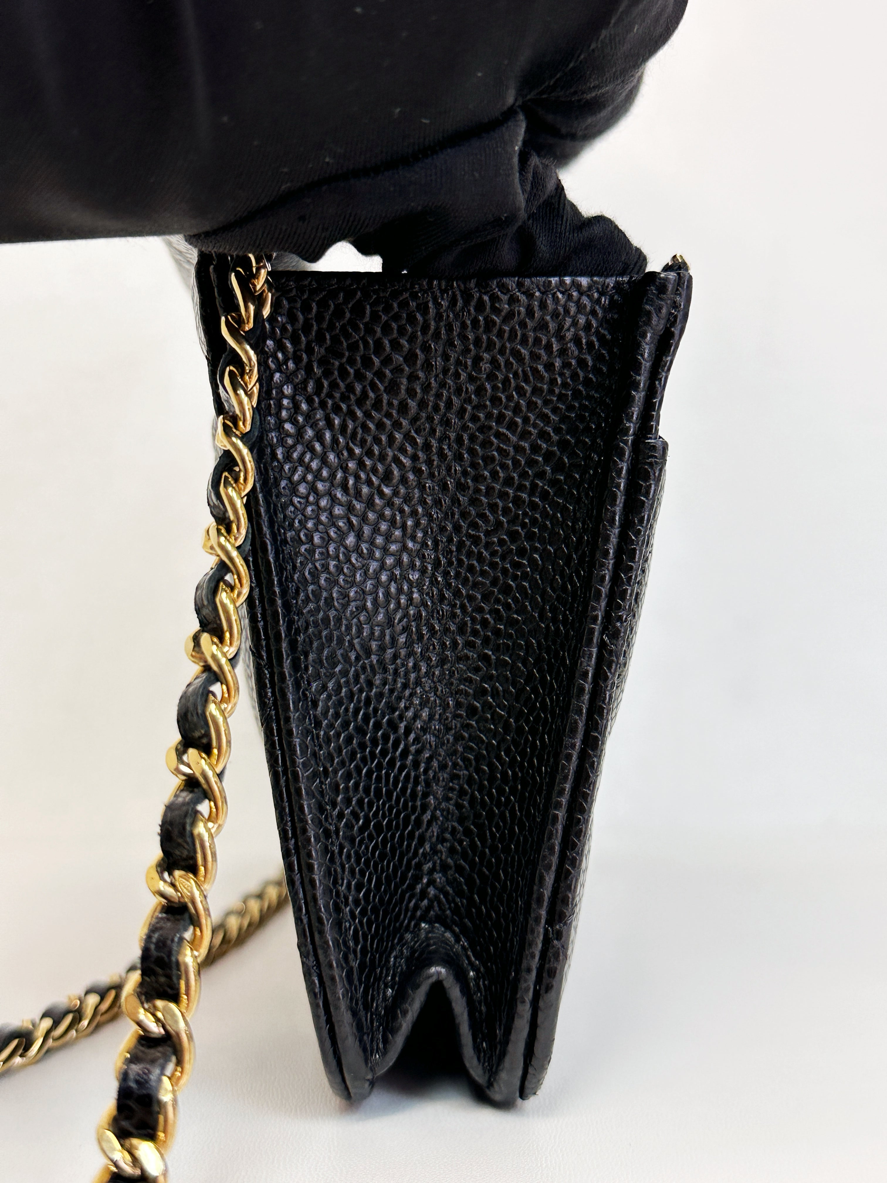 Chanel Classic Wallet on Chain Caviar Black GHW T876 microchip