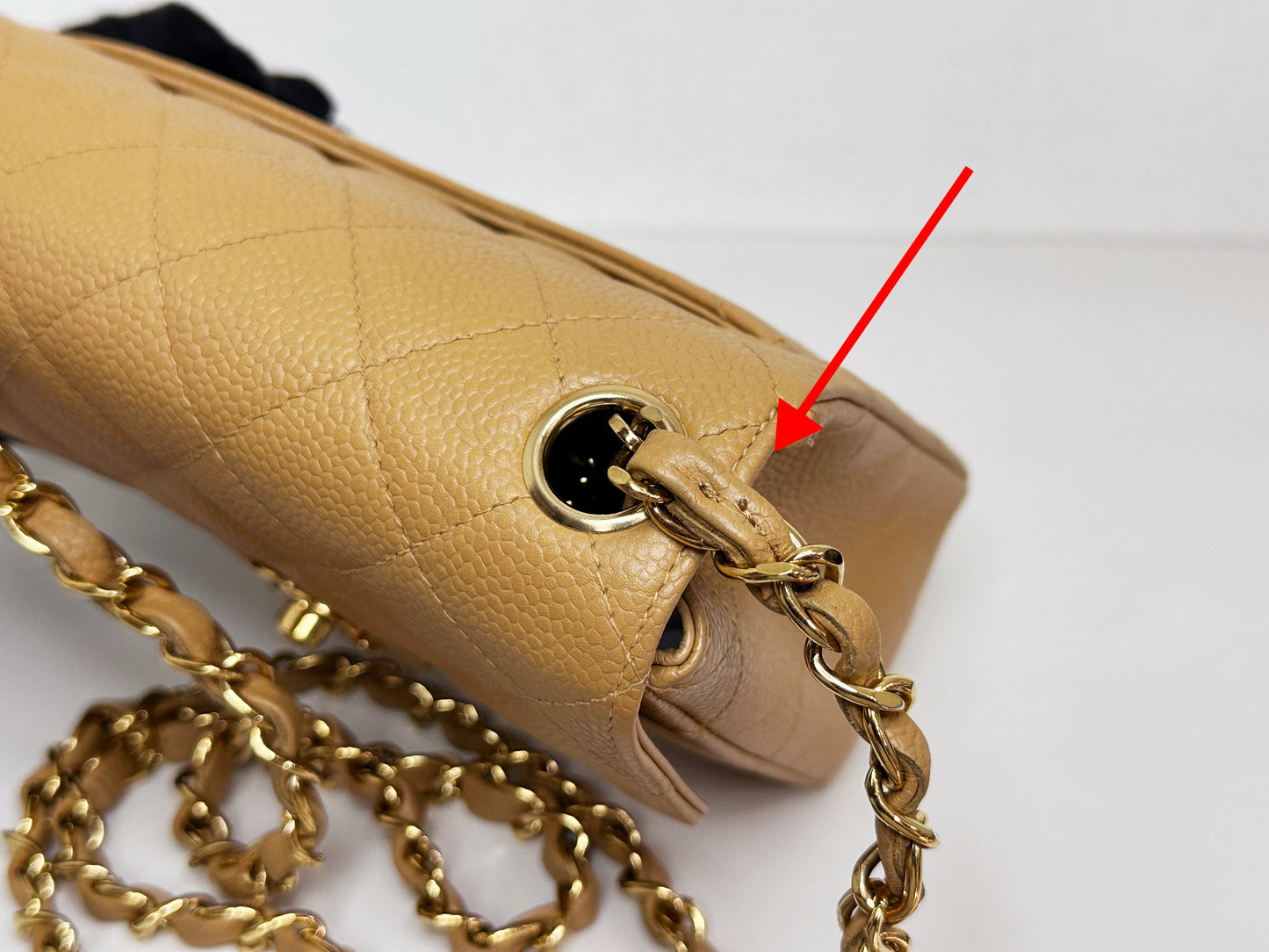 Chanel 24K Gold Mini Square Caviar Classic Flap Chain Shoulder Bag Beige GHW 84 holo card