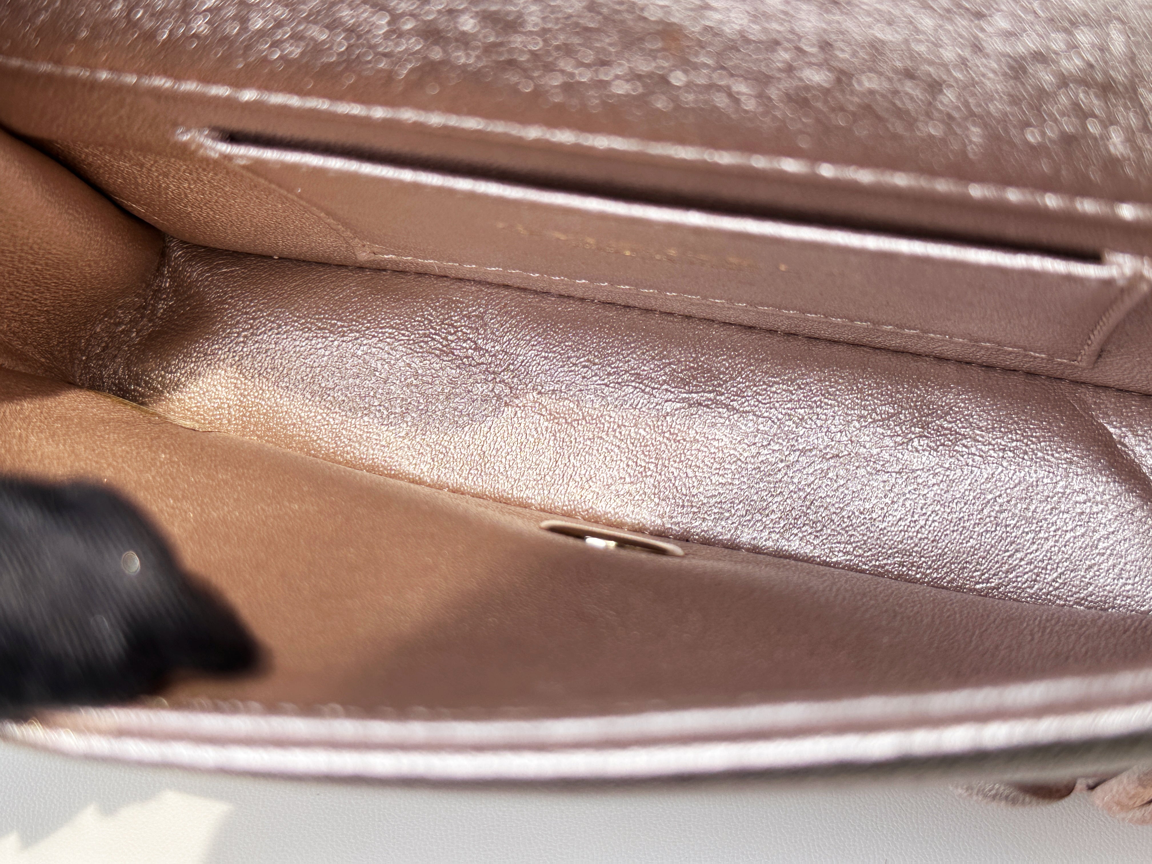 Chanel Camellia Mini Metallic Rose Gold/Pink Lambskin Gold Hardware 2078 holo card