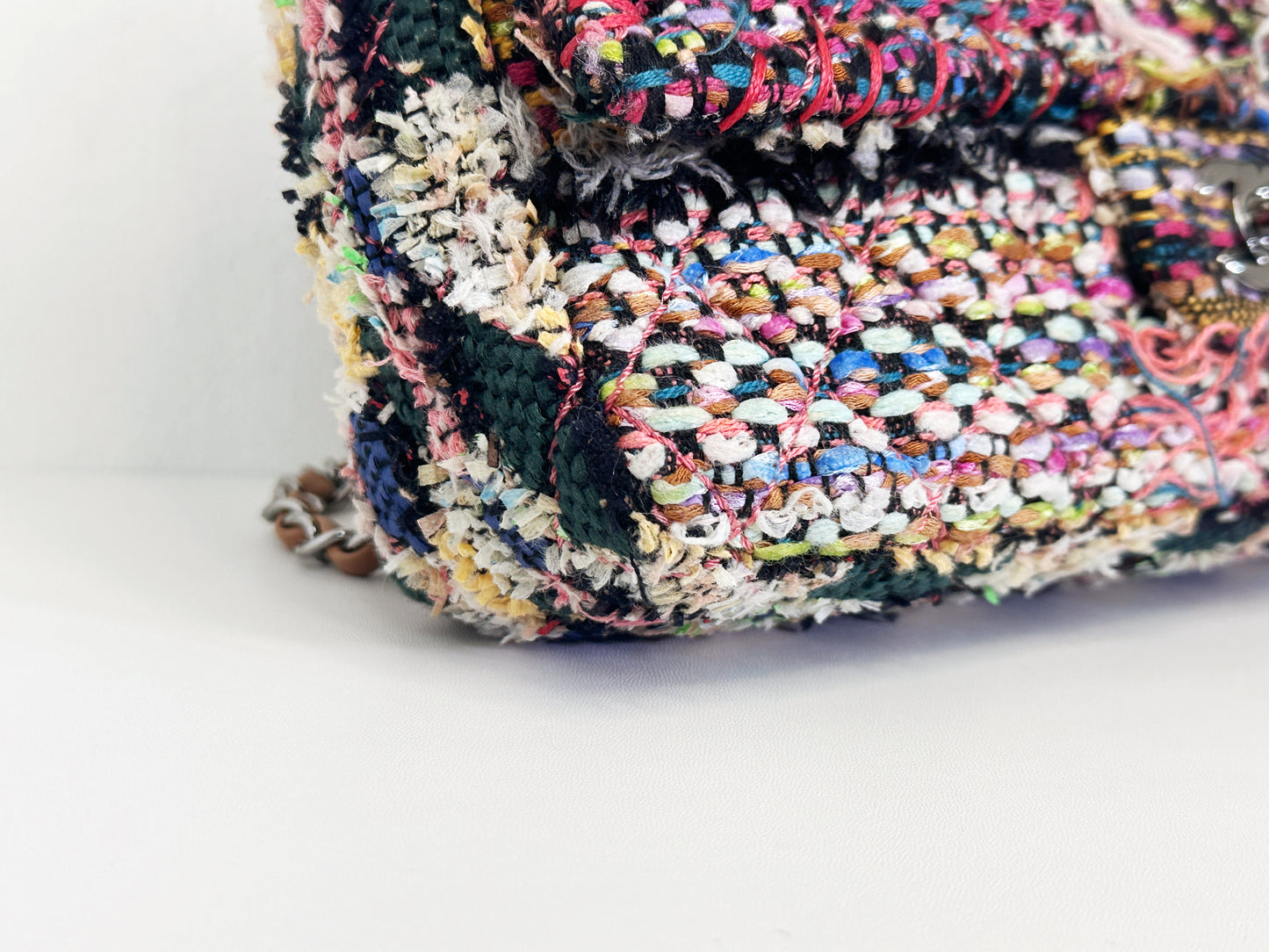 Chanel Pom Pom CC Quilted Tweed Medium Flap Bag