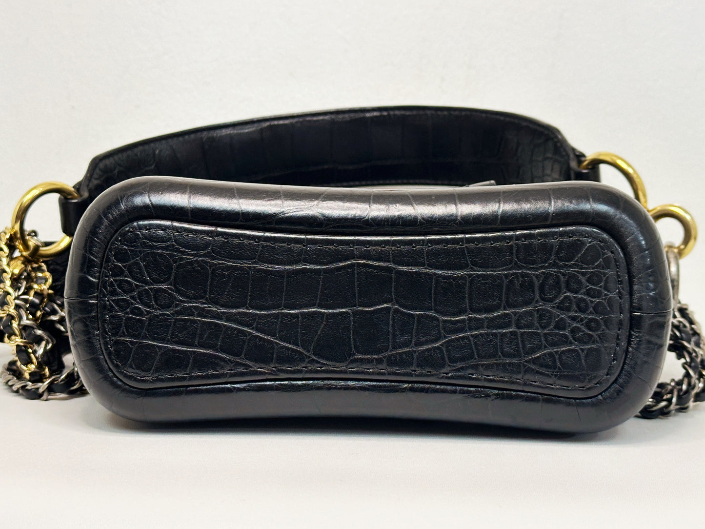 Chanel Small Gabrielle Hobo Bag Crocodile Embossed Calfskin Black 2822 holo card