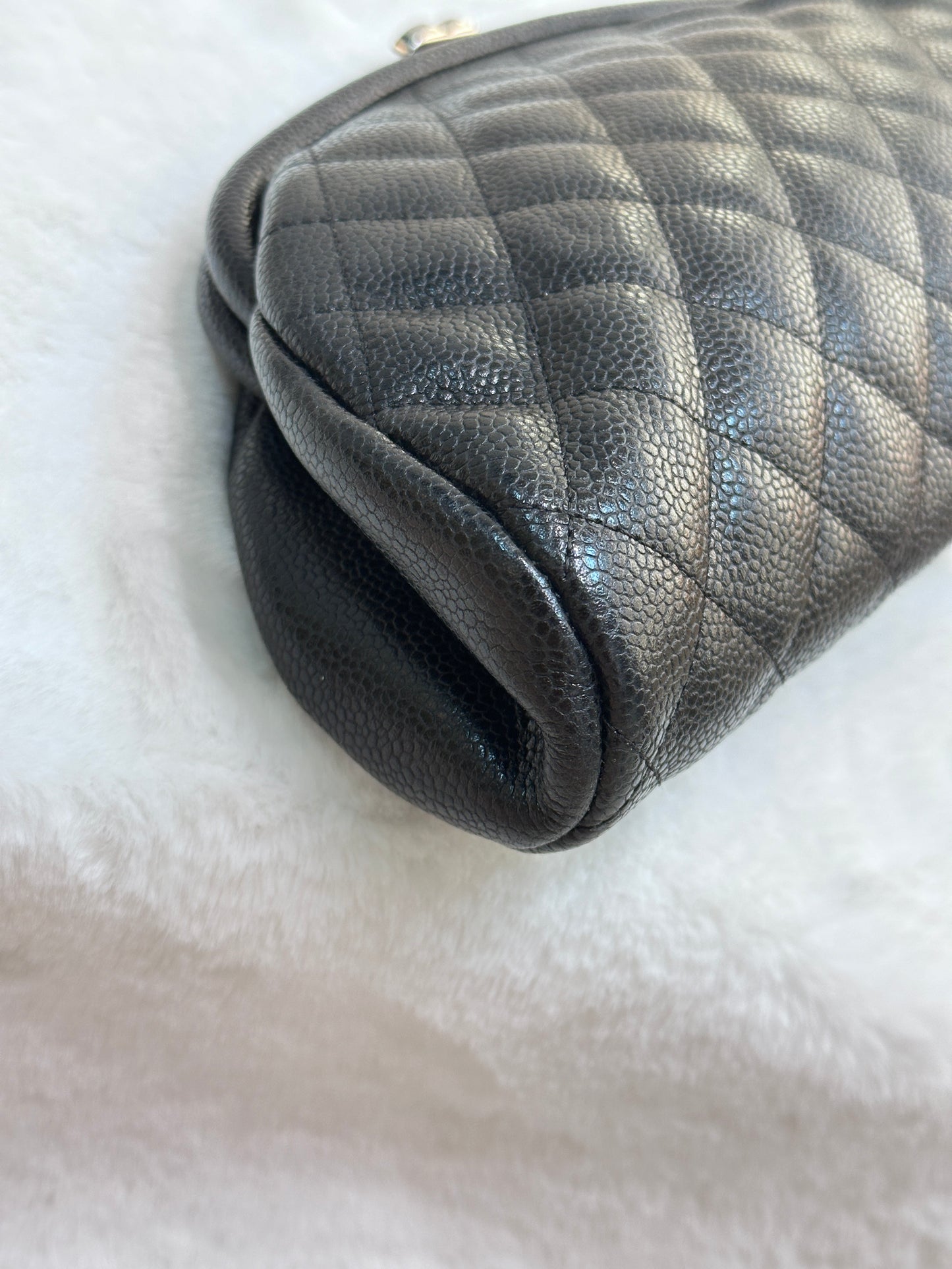 Chanel Quilted Timeless Kisslock Clutch Black Caviar SHW