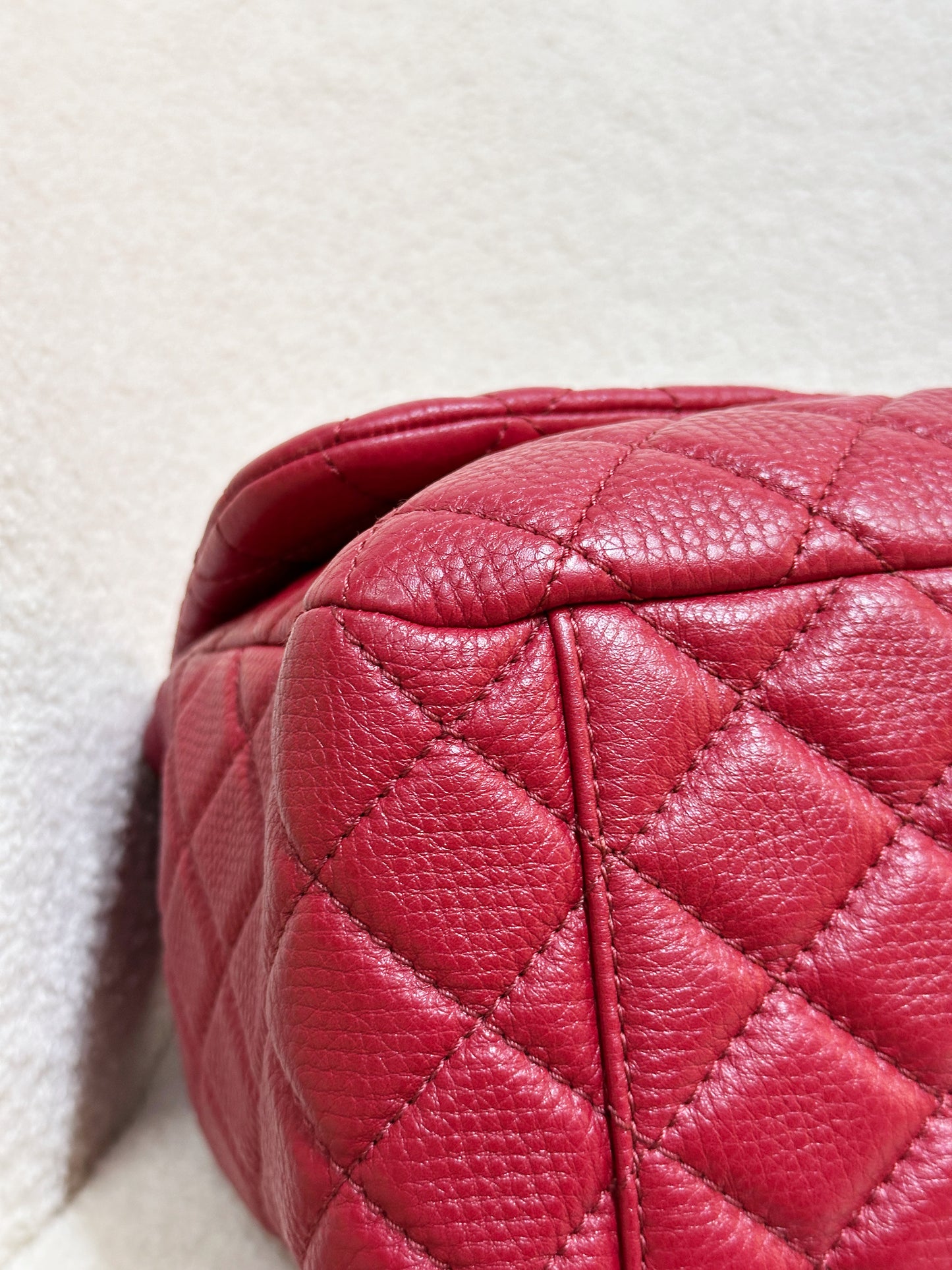 Chanel Red Grained Calfskin XL Small Travel Flap Bag Light Gold Hardware