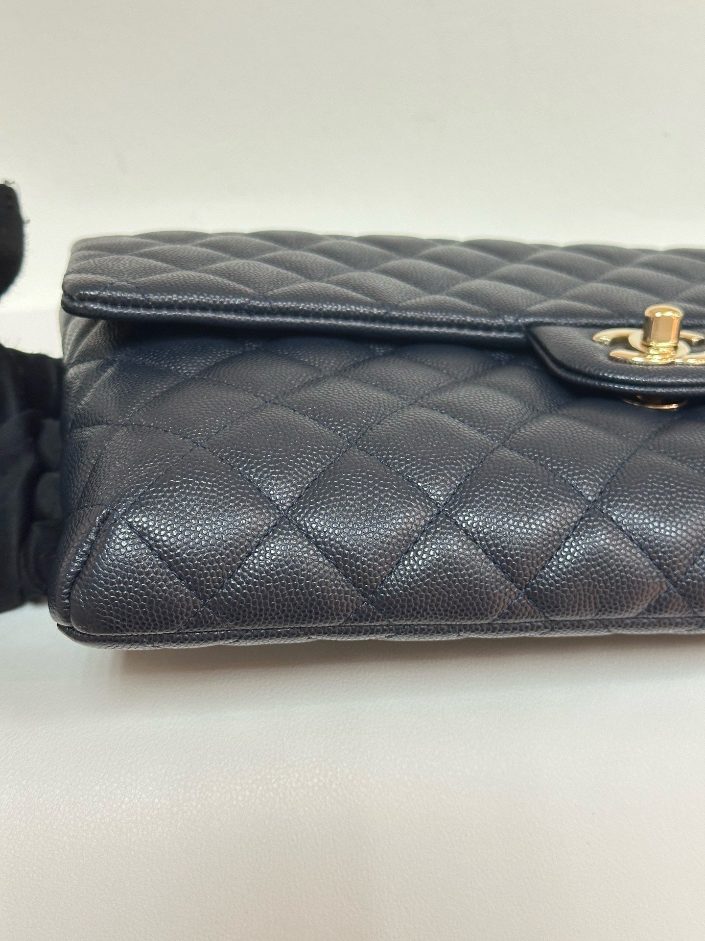 Chanel Quilted Caviar Classic Clutch Navy Blue GHW 2645 holo card