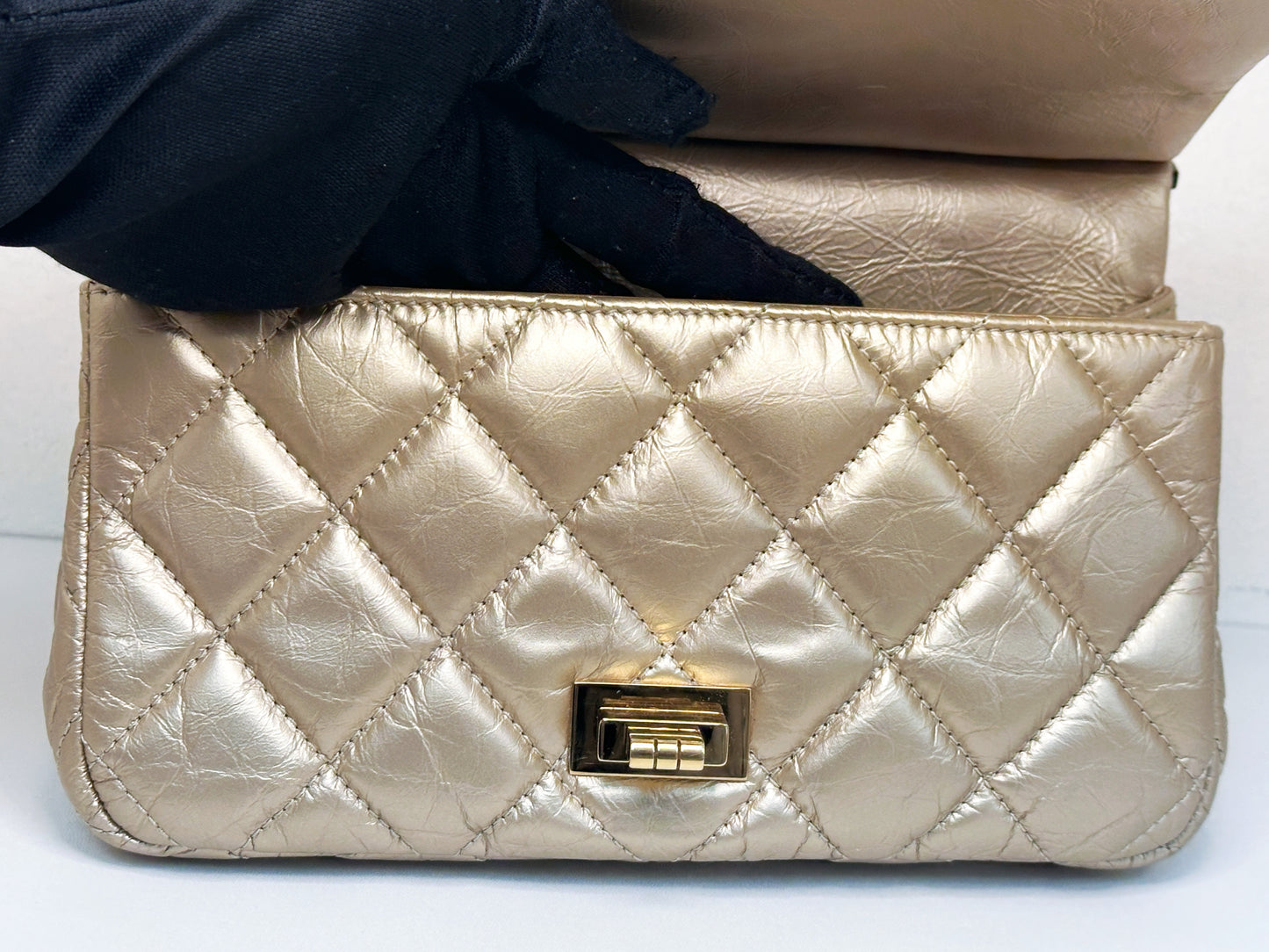 Chanel Aged Calfskin Quilted 2.55 Reissue Mini Hanger Flap Gold 2355 holo card
