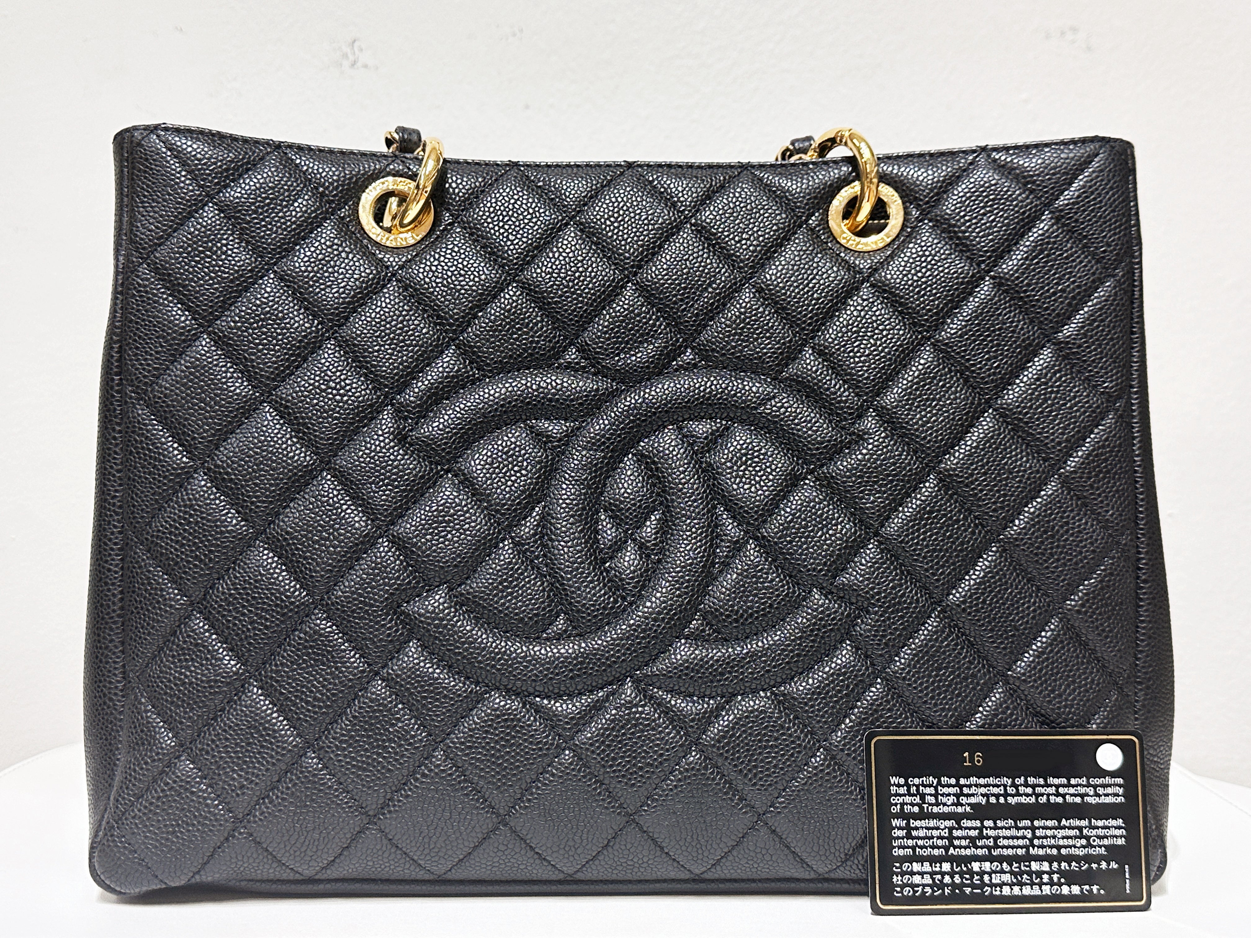 Chanel Caviar Grand Shopping Tote GST Black GHW 1640 holo card