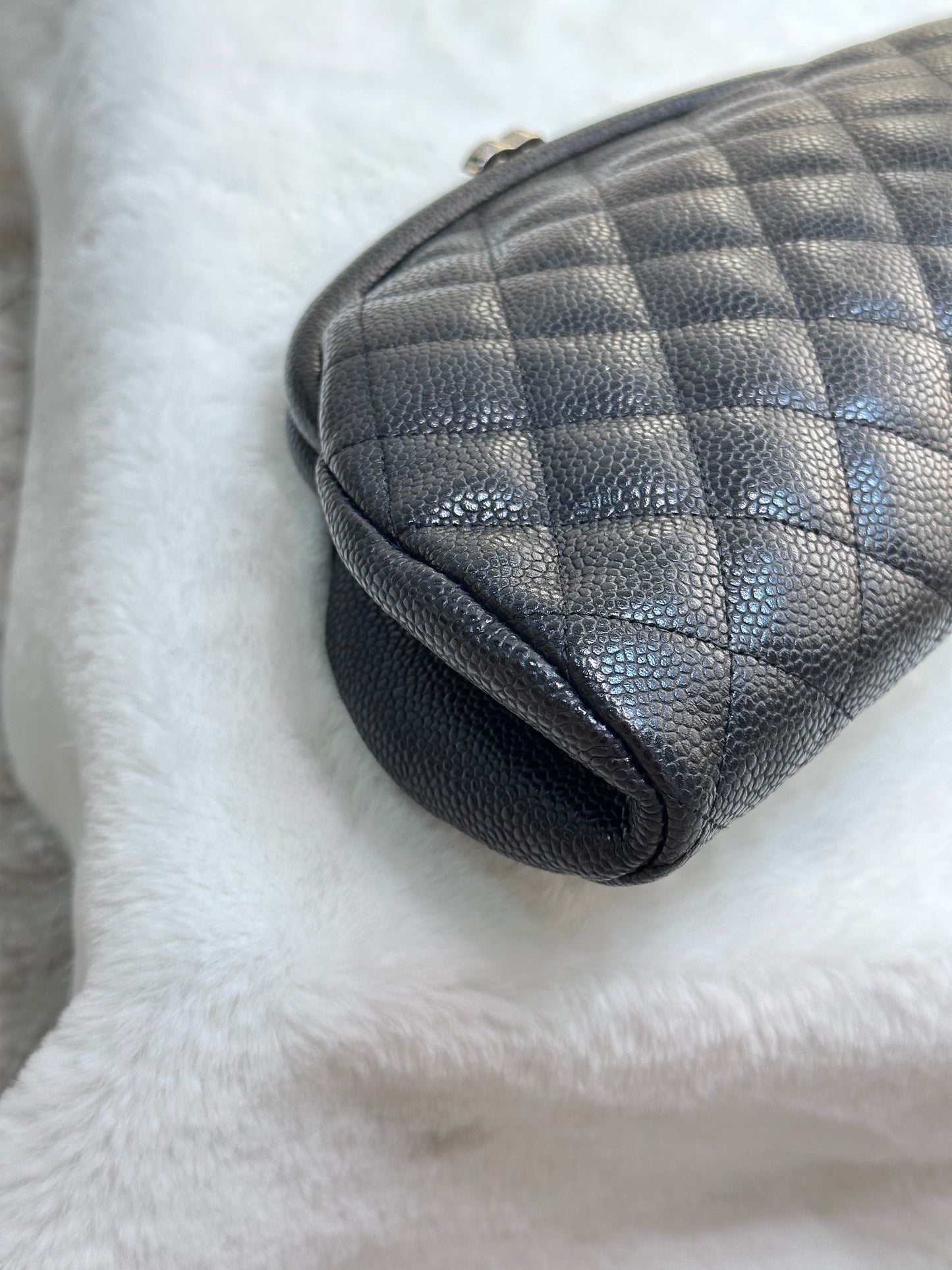 Chanel Quilted Timeless Kisslock Clutch Black Caviar SHW