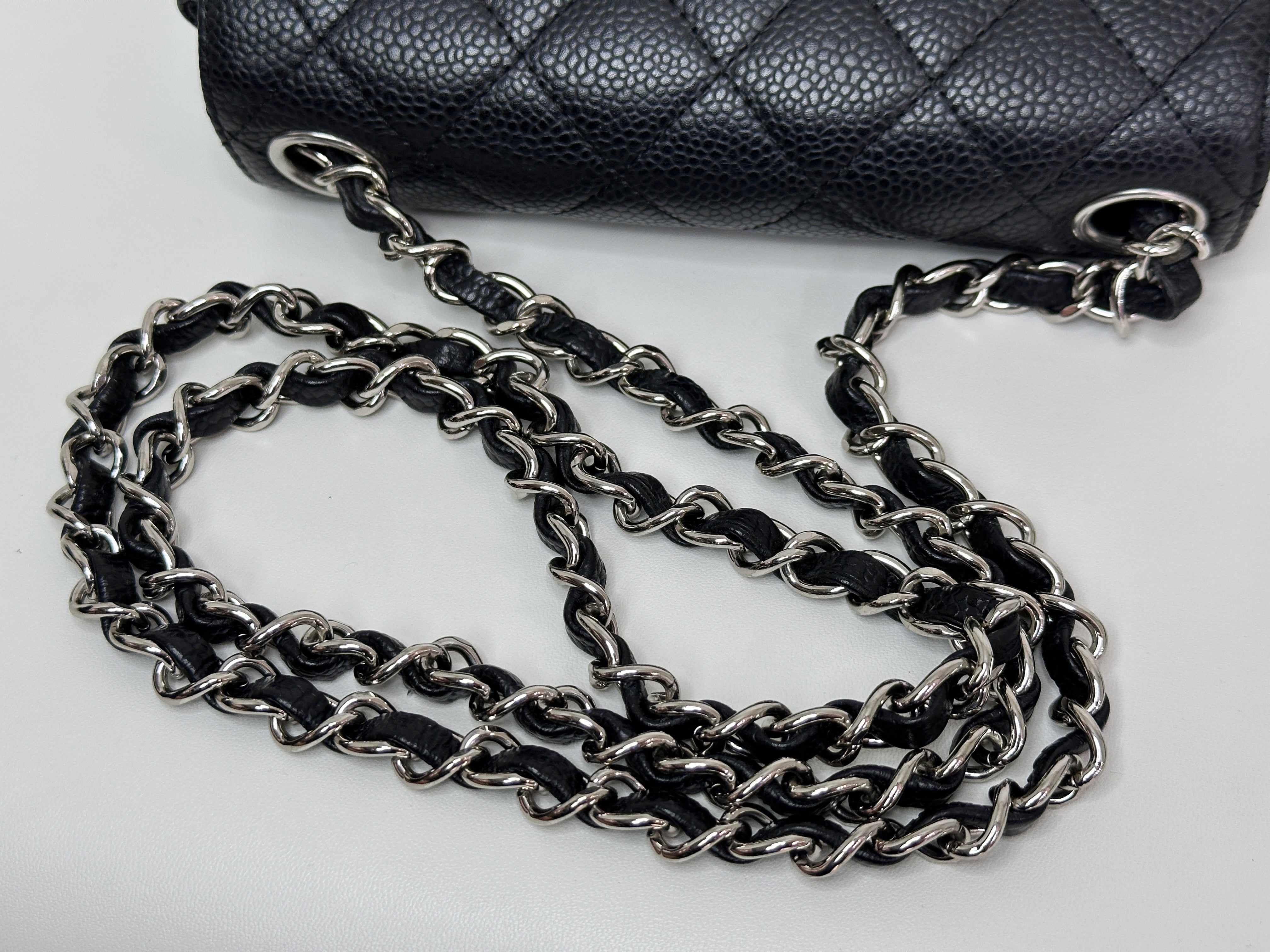 Chanel Mini Square Classic Quilted Caviar Single Flap Bag Black SHW 1184 holo card