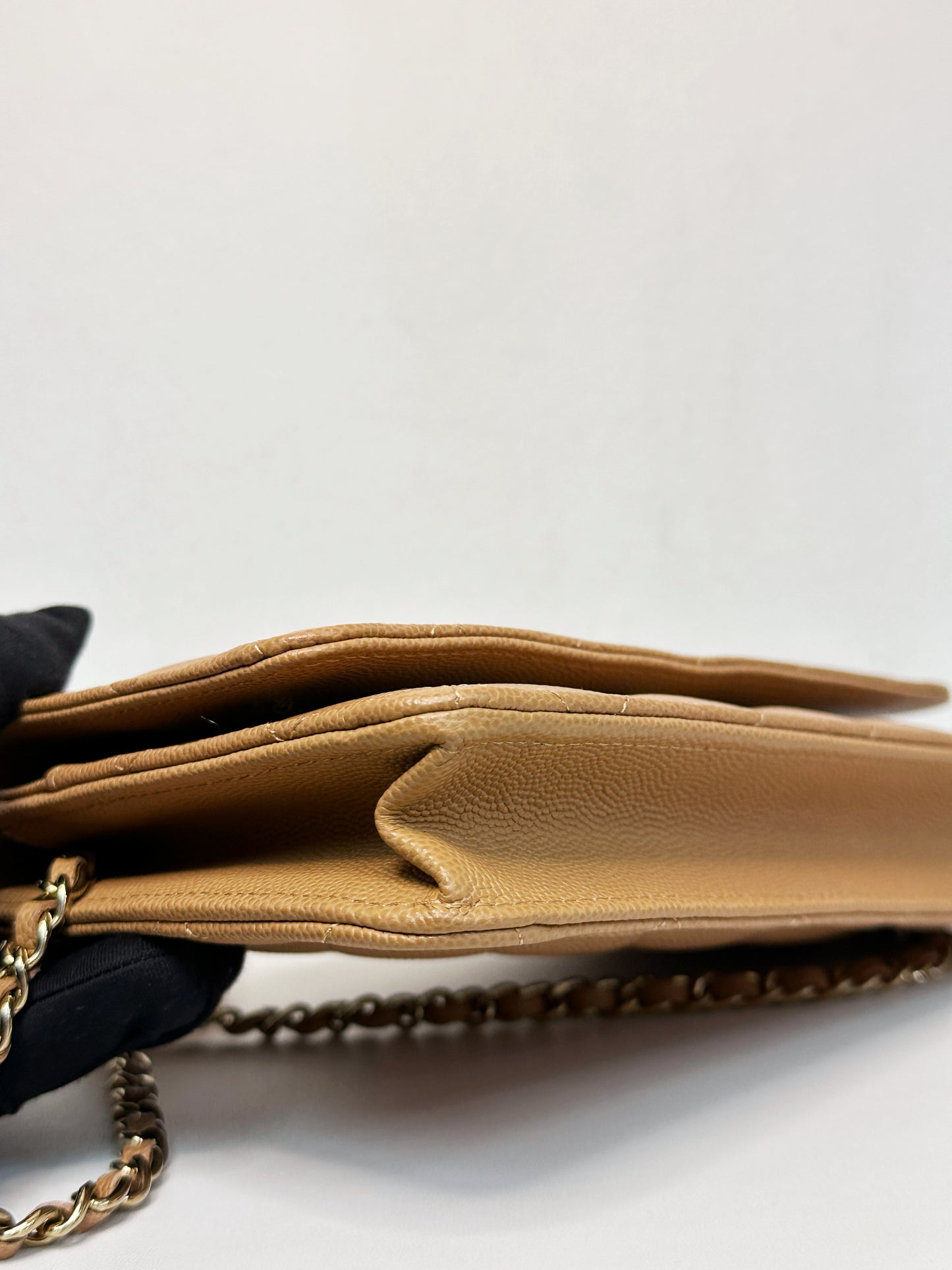 Chanel 23P Caramel Dark Beige Caviar Classic Quilted Wallet on chain LGHW UK27 microchip