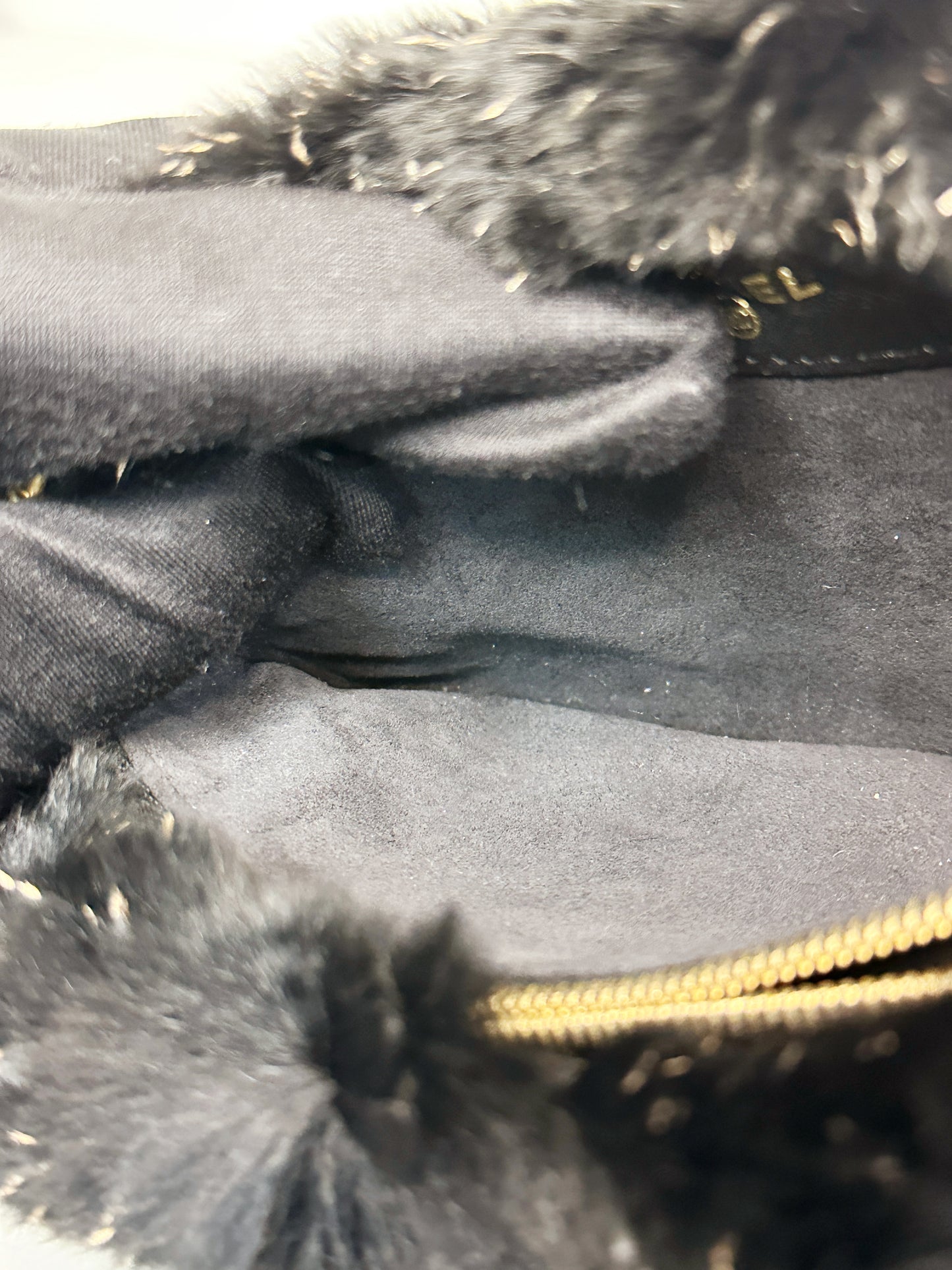 Chanel CC Black Fur Chain Clutch 2270 holo card