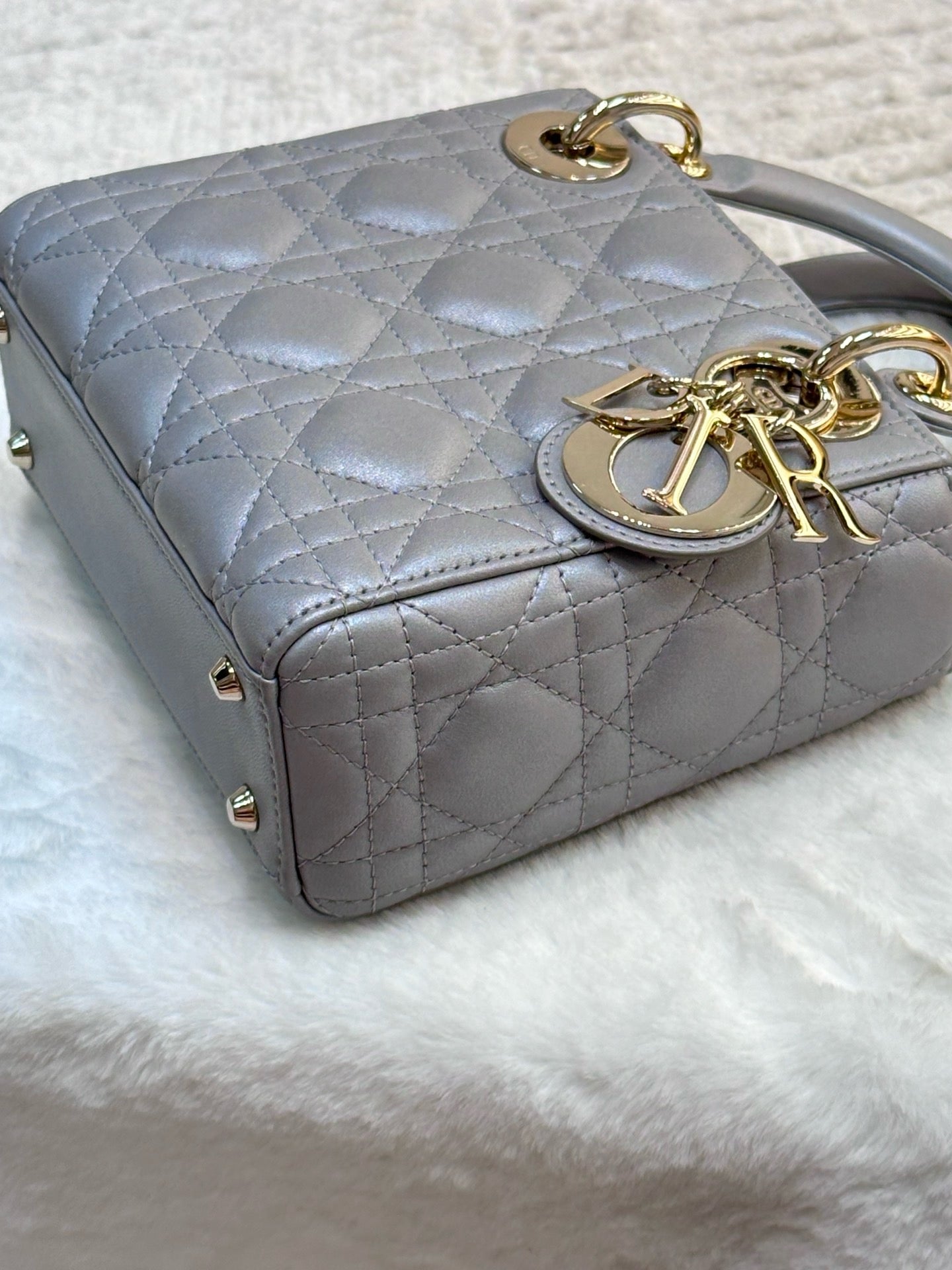 Christian Dior Mini Lambskin Cannage Lady Dior Gray Opaline GHW