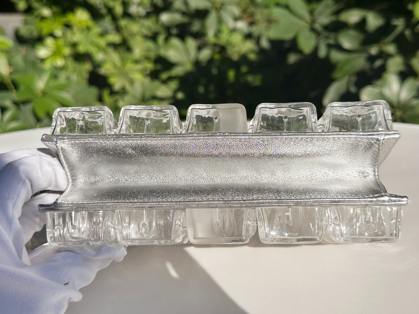Chanel Silver Metallic Lambskin and Clear Acrylic Ice Cube Bag Silver Hardware 1426 holo card