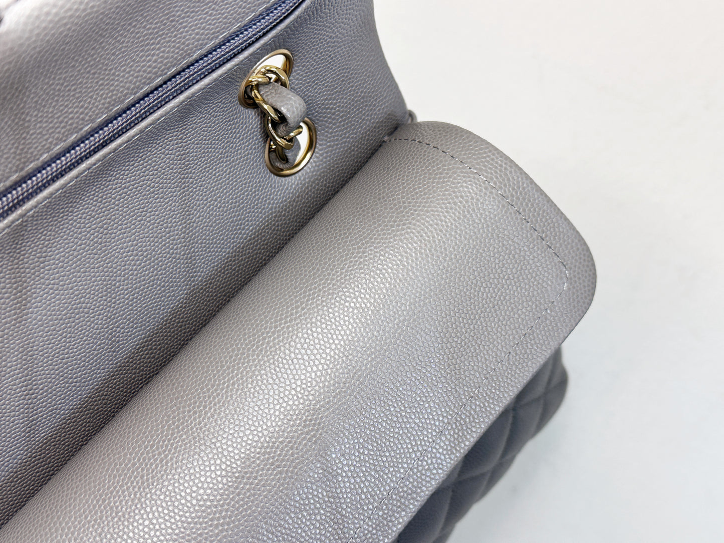 Chanel Small Caviar Quilted Double Flap Bag Grey LGHW EK81 microchip
