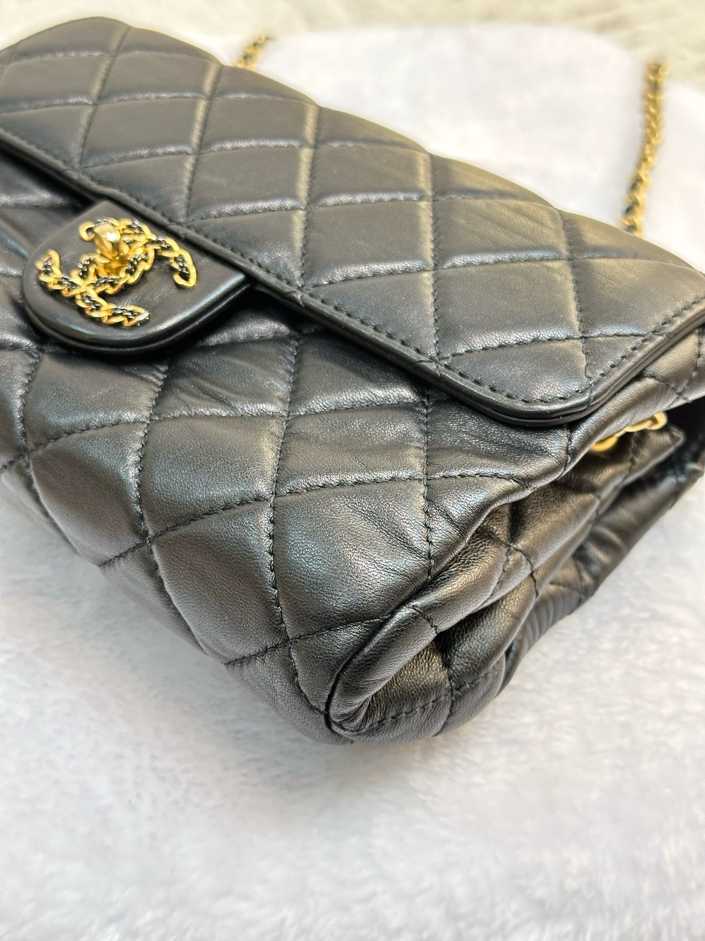 Chanel Small Black Quilted Lambskin Chain Flap GHW