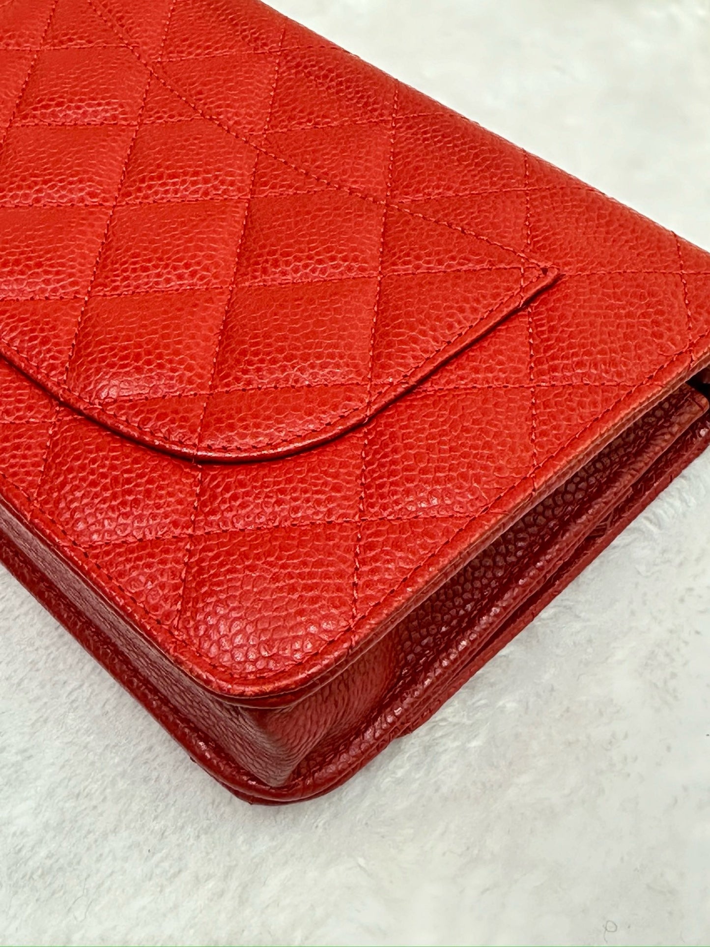 Chanel Caviar Quilted Wallet on Chain WOC Red 1874 holo card