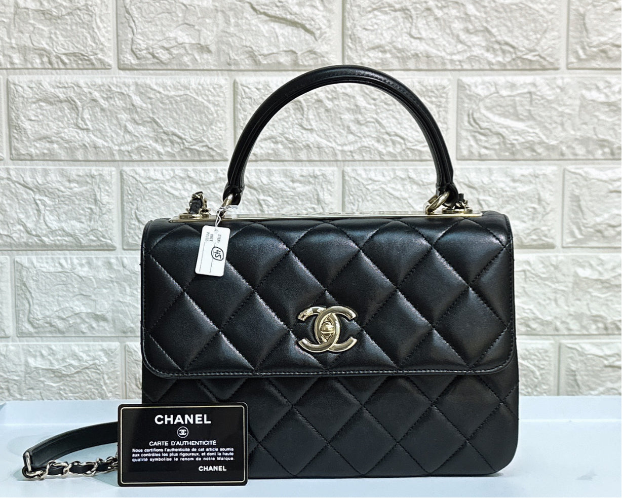 CHANEL Black Small Trendy Flap Bag Microchipped Light Gold Hardware