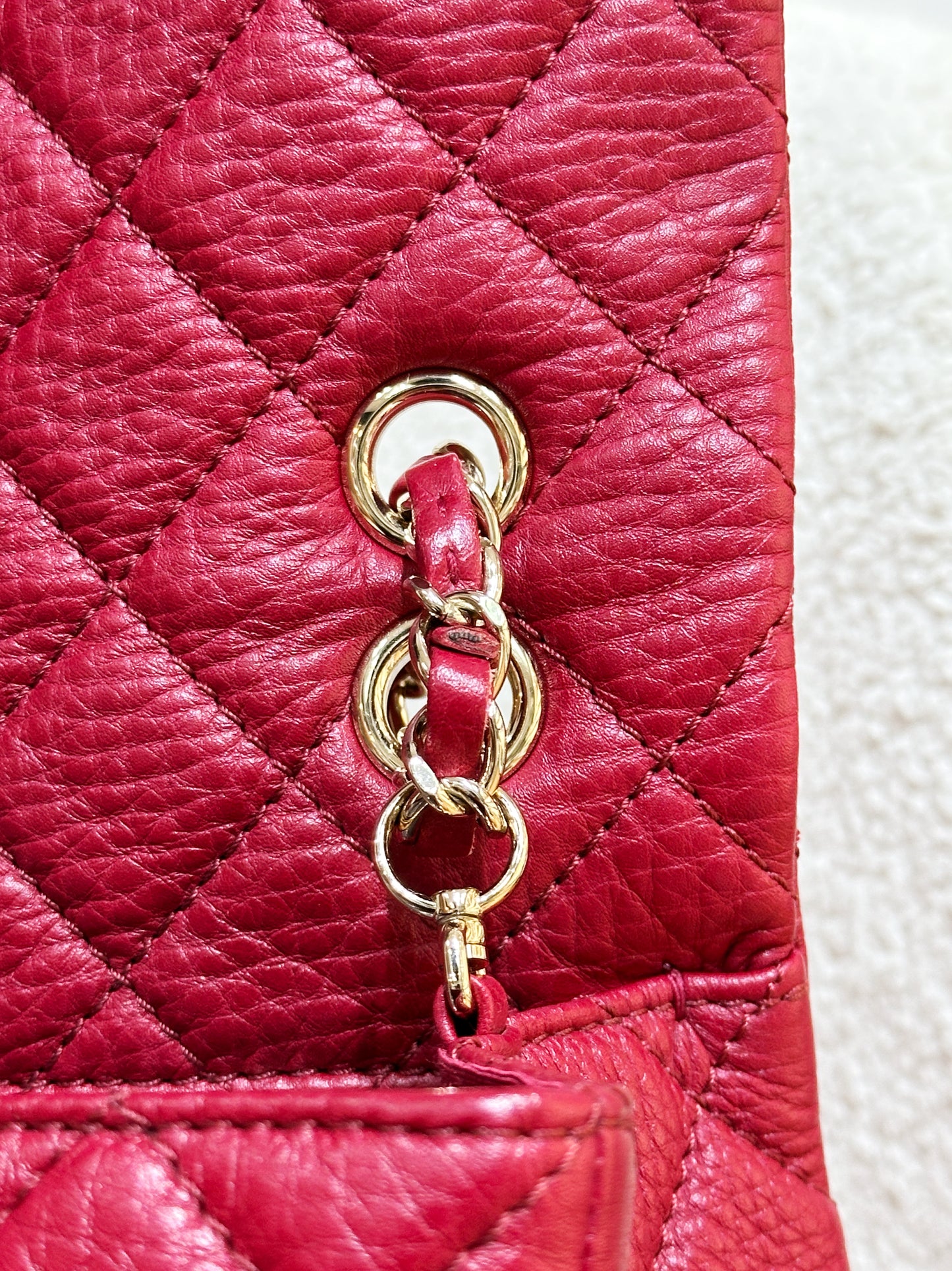 Chanel Red Grained Calfskin XL Small Travel Flap Bag Light Gold Hardware