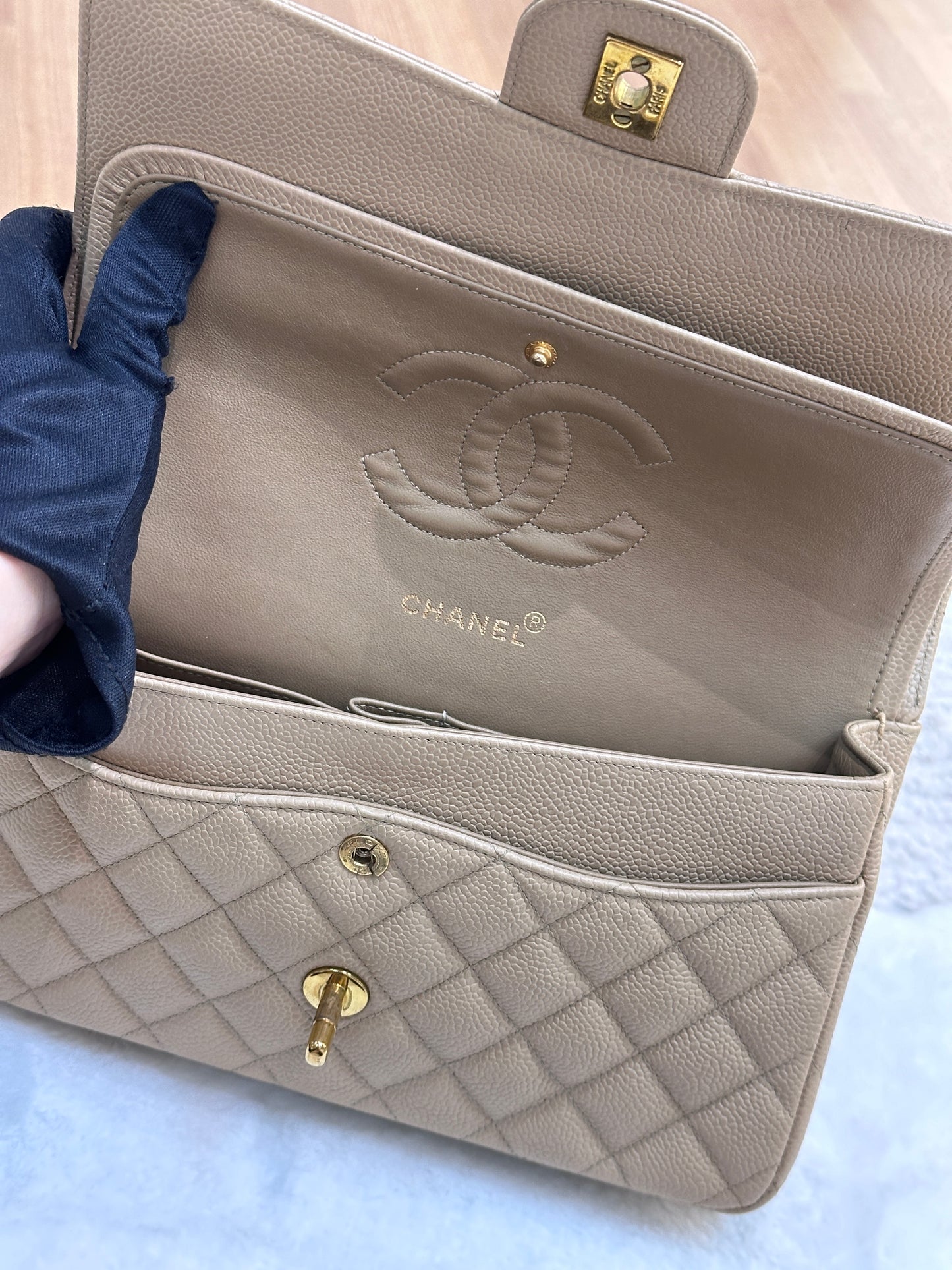 Chanel Medium Vintage Timeless Classic Leather Caviar Beige