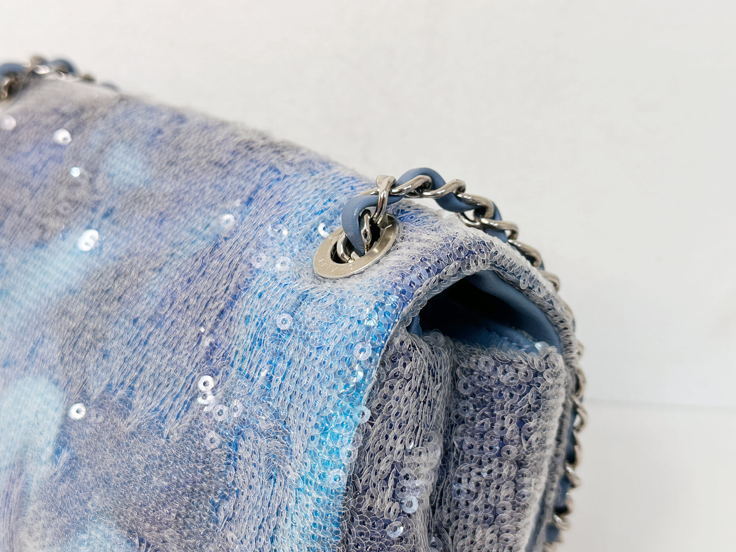 Chanel Sequin Mini Waterfall Light Blue Flap Bag 2590 holo card