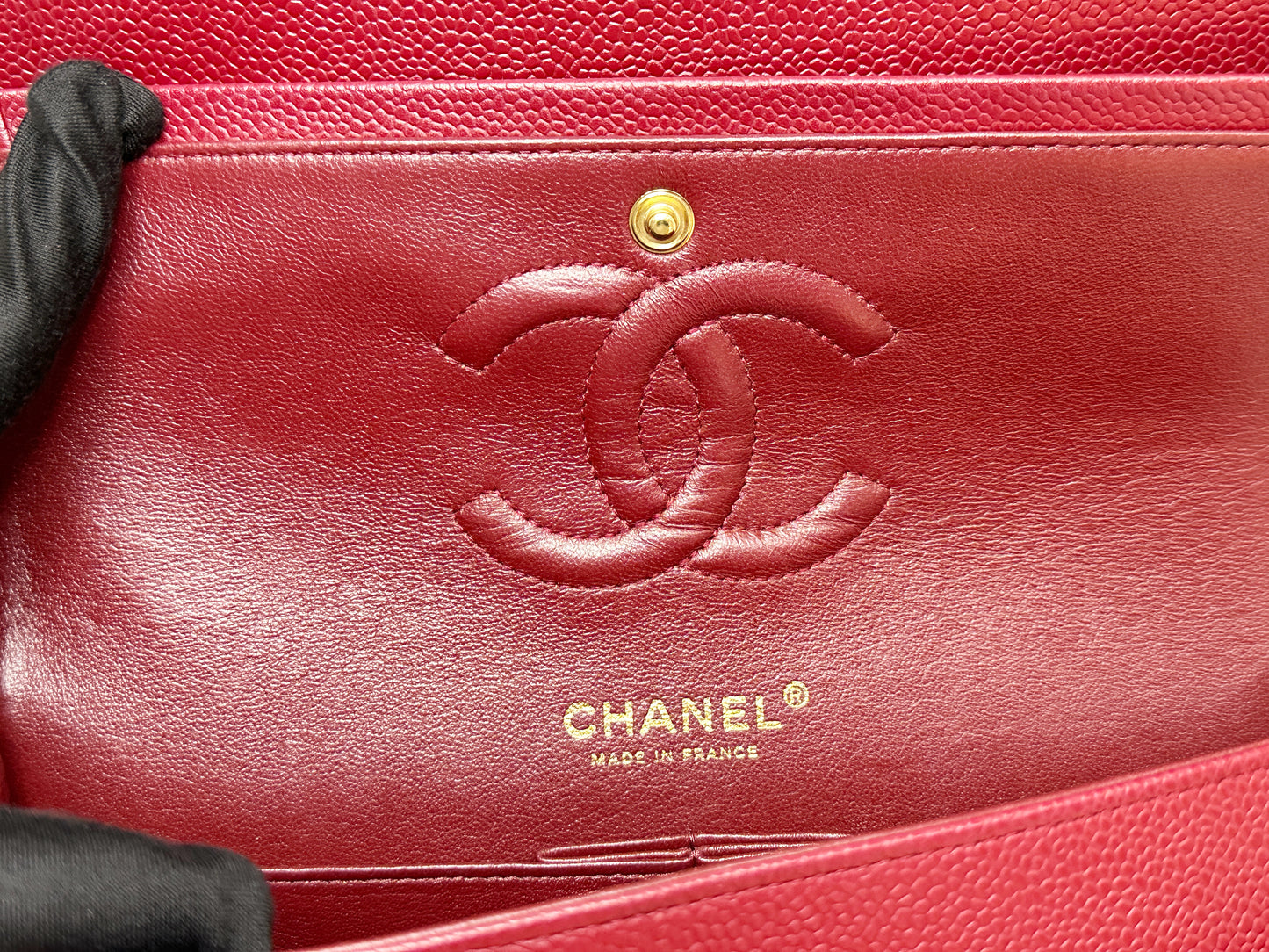 Chanel Caviar Classic Quilted Medium Double Flap Bordeaux Bag 1307 holo card